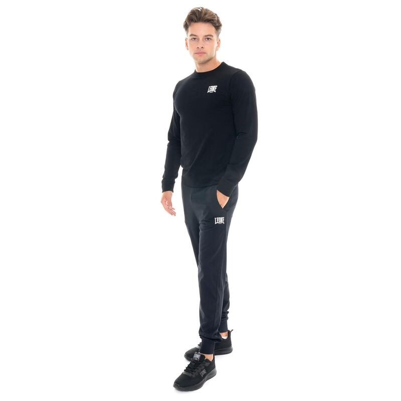 Tricou bărbătesc „Basic” din bumbac elastic cu mânecă lungă și logo mare