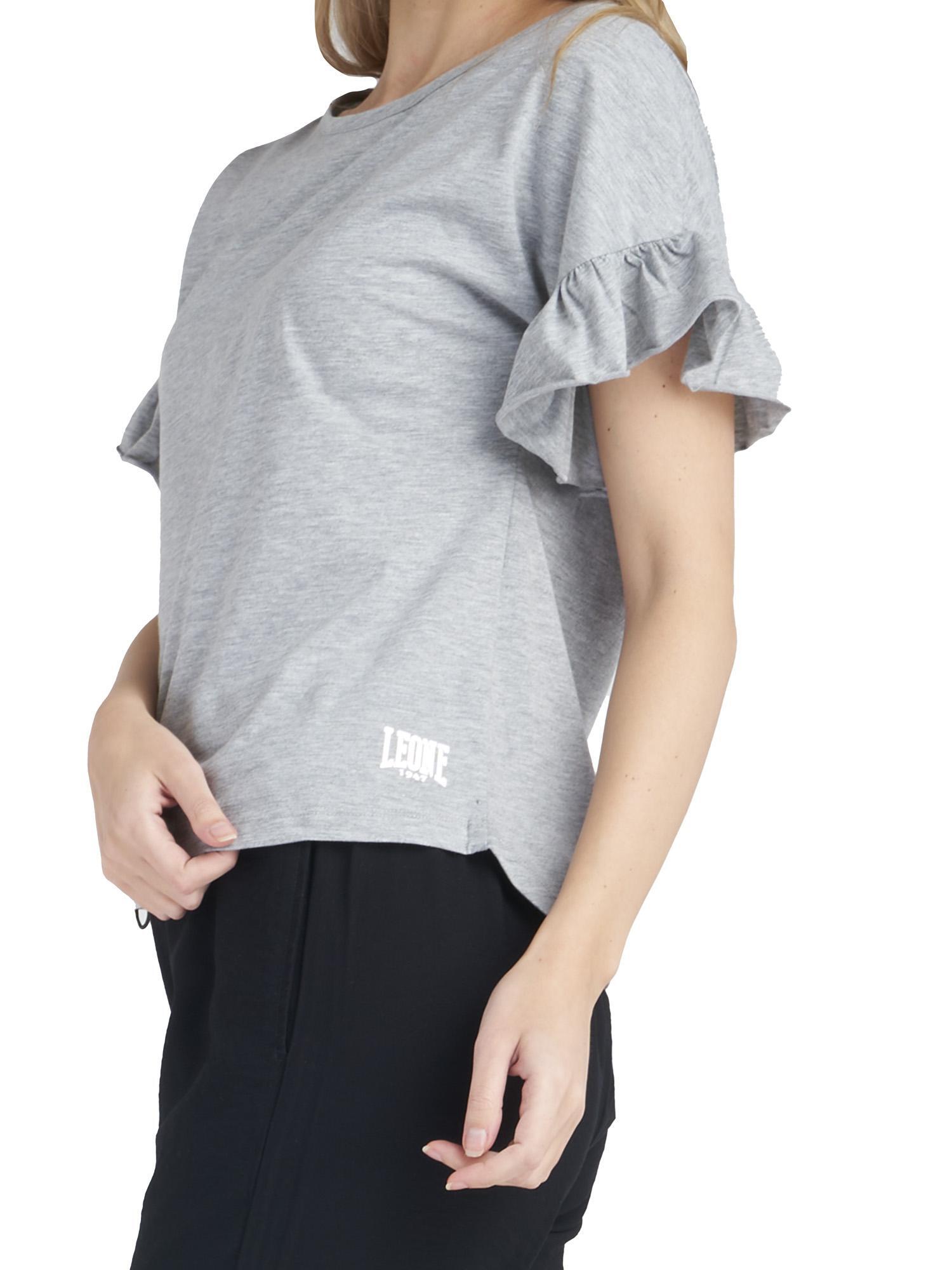 Camiseta de mujer brillante de manga corta con volantes 6/8