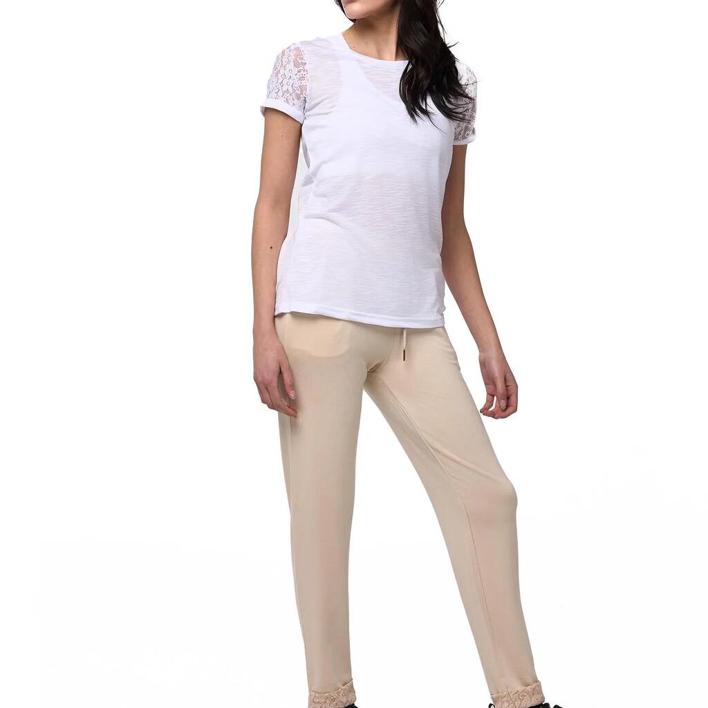 Leone 1947 Apparel women's sweatpants with lace cuffs. Sporty, feminine.