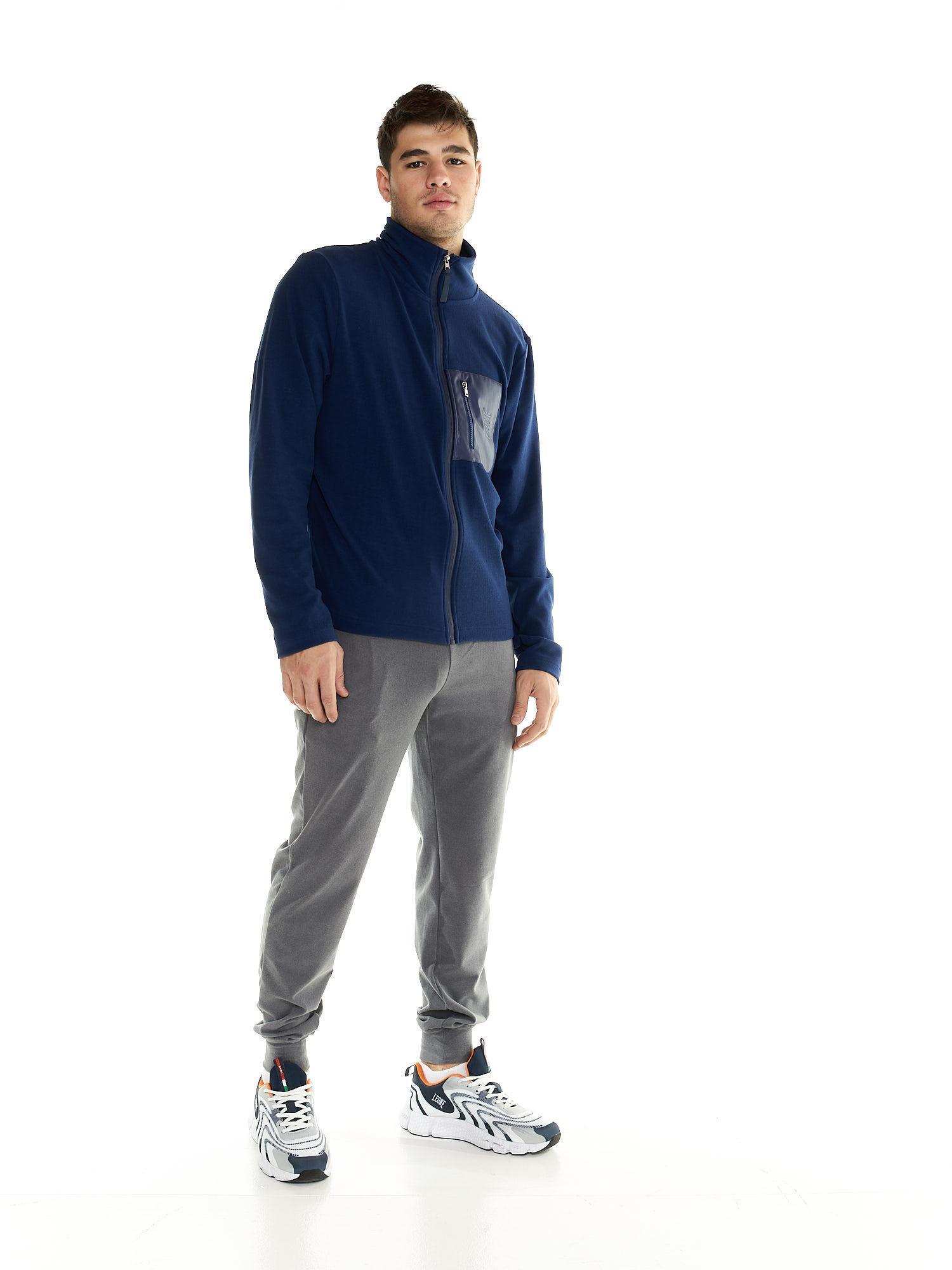 Leone Męski sweter lifestylowy z pełnym zamkiem i stójką