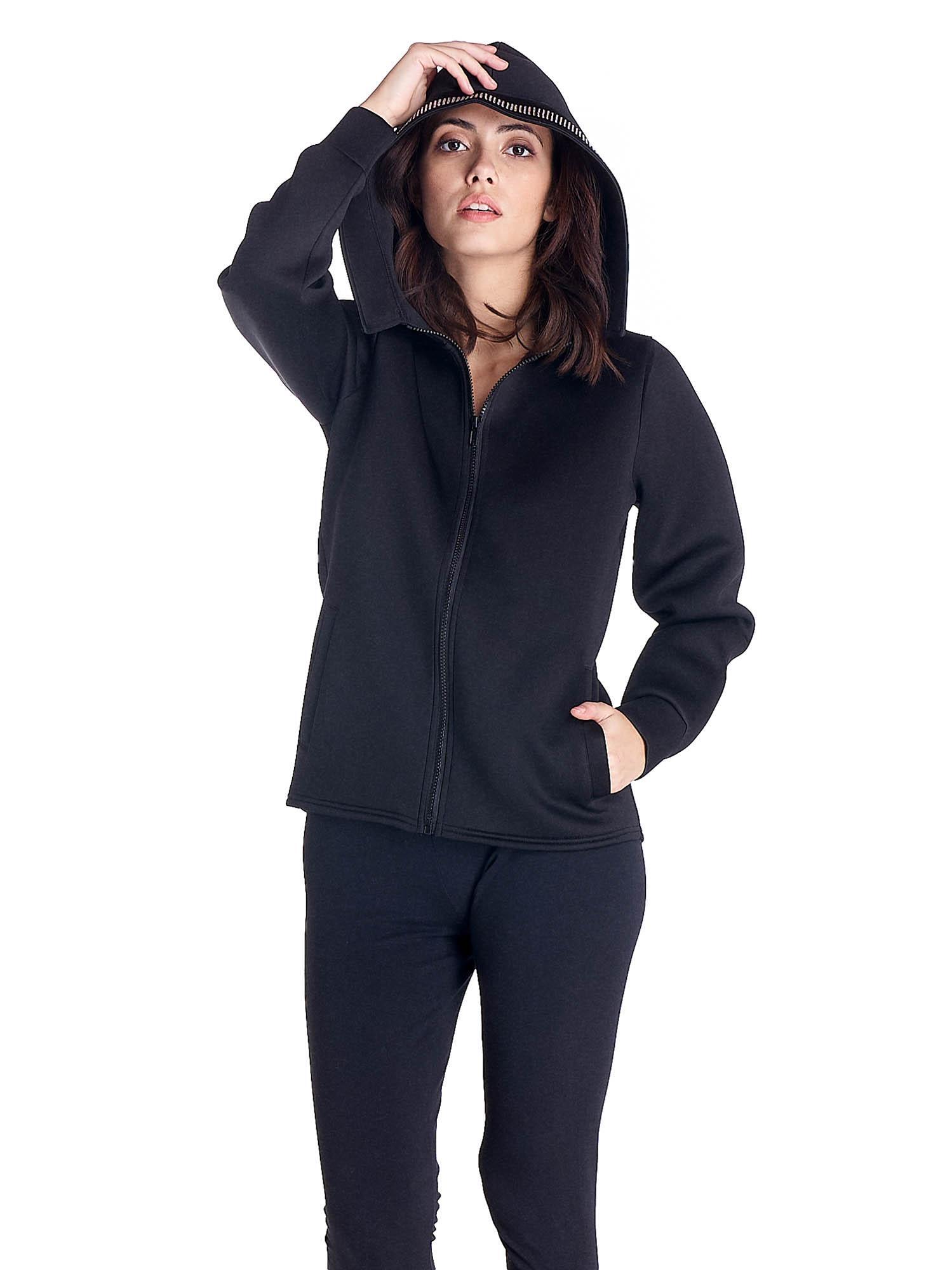 Generisch Felpa da donna a maniche lunghe, con chiusura con cappuccio, in tessuto solido, casual, per bambini, caffè, M