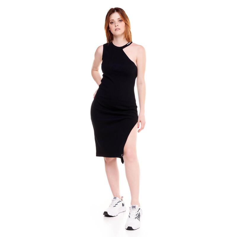 Rochie de damă cu un singur umăr, alb-negru