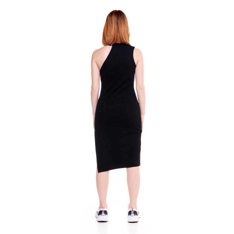 Rochie de damă cu un singur umăr, alb-negru