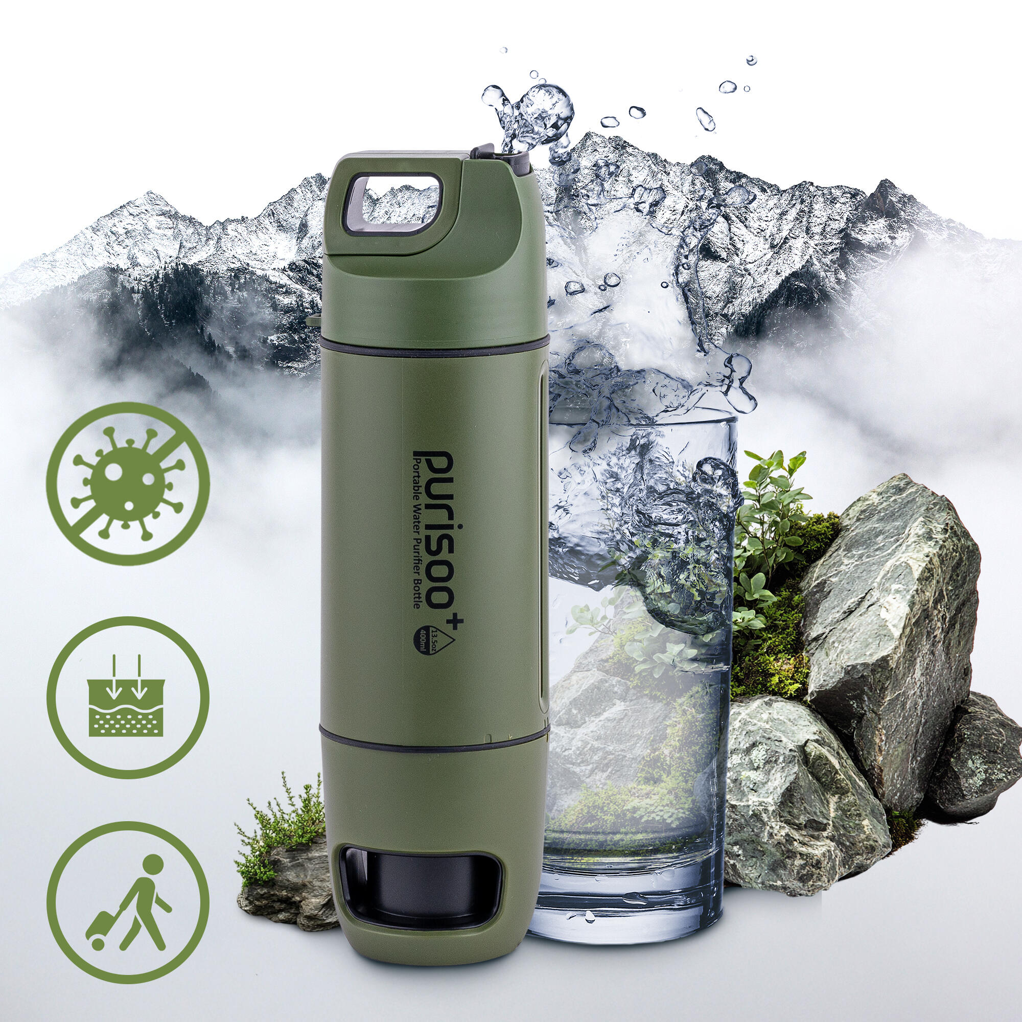 Butelka z Systemem Filtrującym z Pompką, 400ml, filtr UF + ACF 2/7