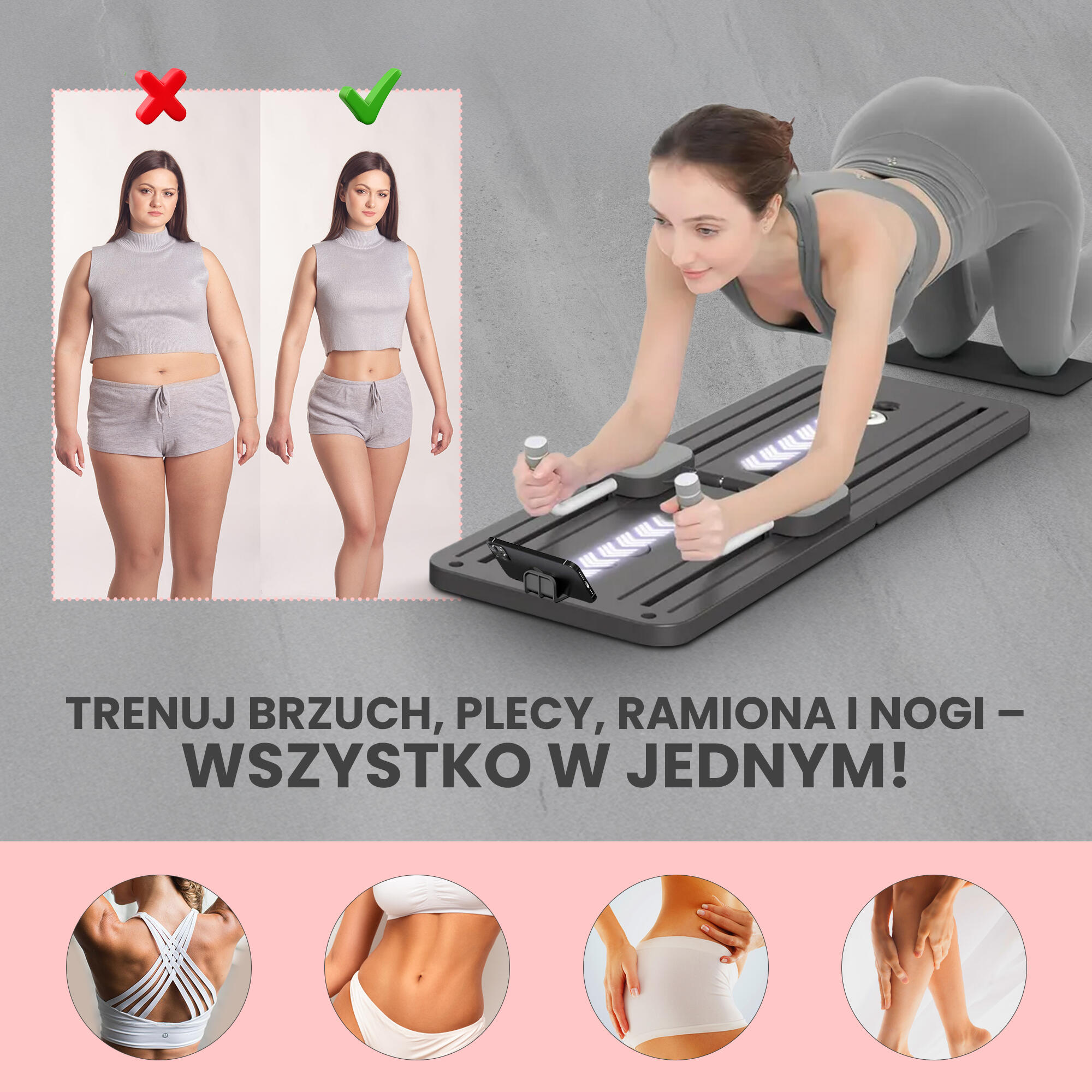 Deska do pilatesu reformer do ćwiczeń brzucha pompki 9w1 zestaw treningowy PINK 3/7