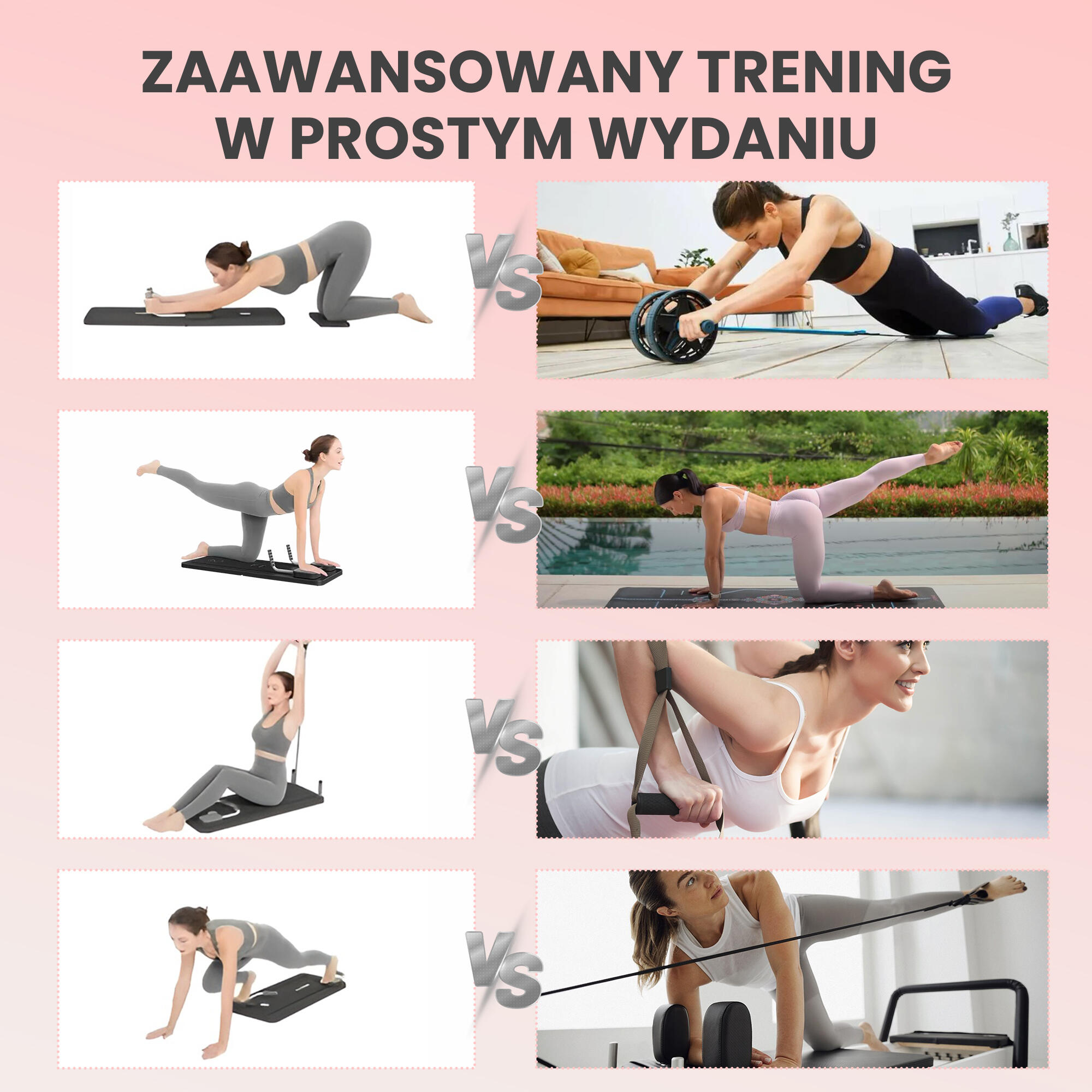 Deska do pilatesu reformer do ćwiczeń brzucha pompki 9w1 zestaw treningowy PINK 5/7