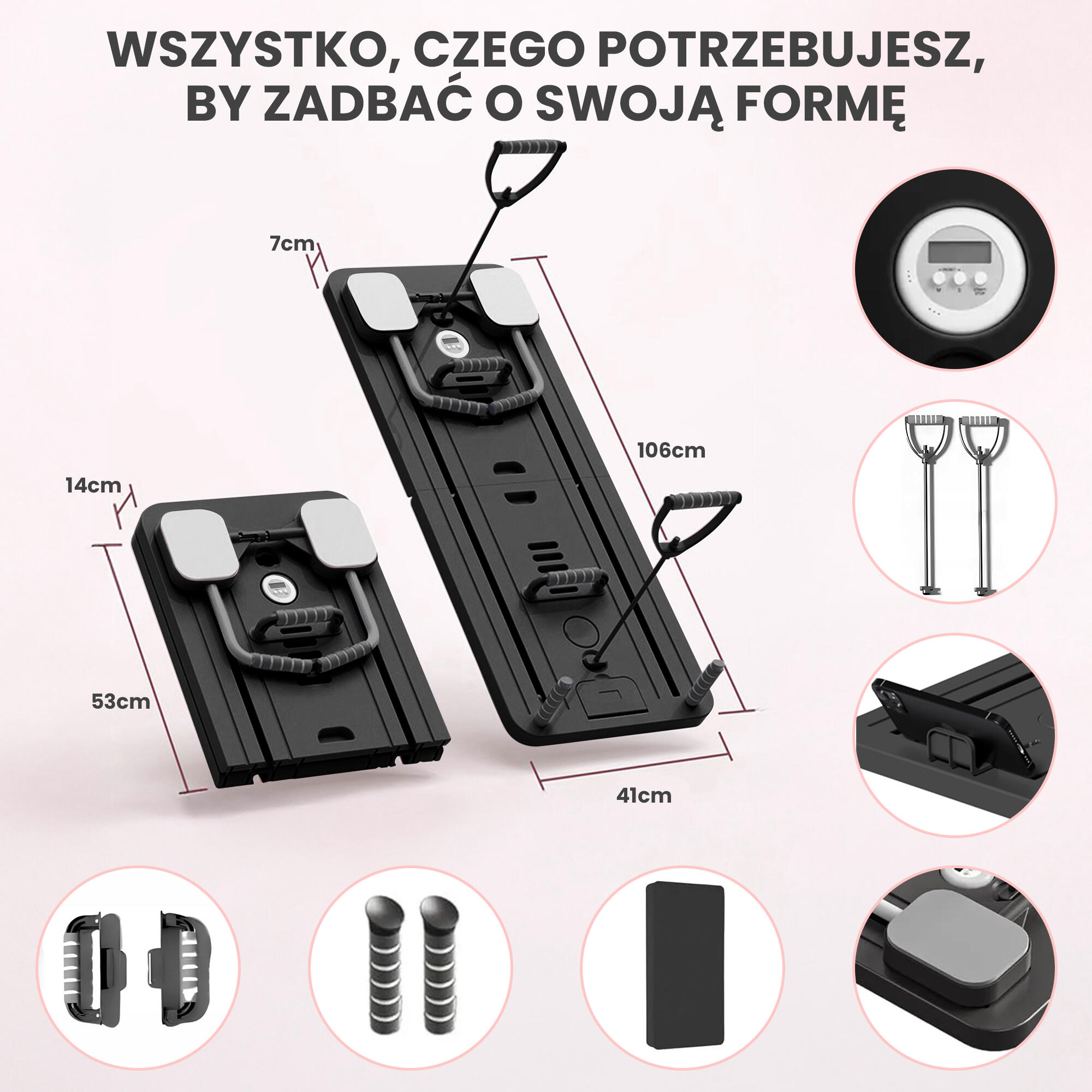 Deska do pilatesu reformer do ćwiczeń brzucha pompki 9w1 zestaw treningowy PINK 4/7