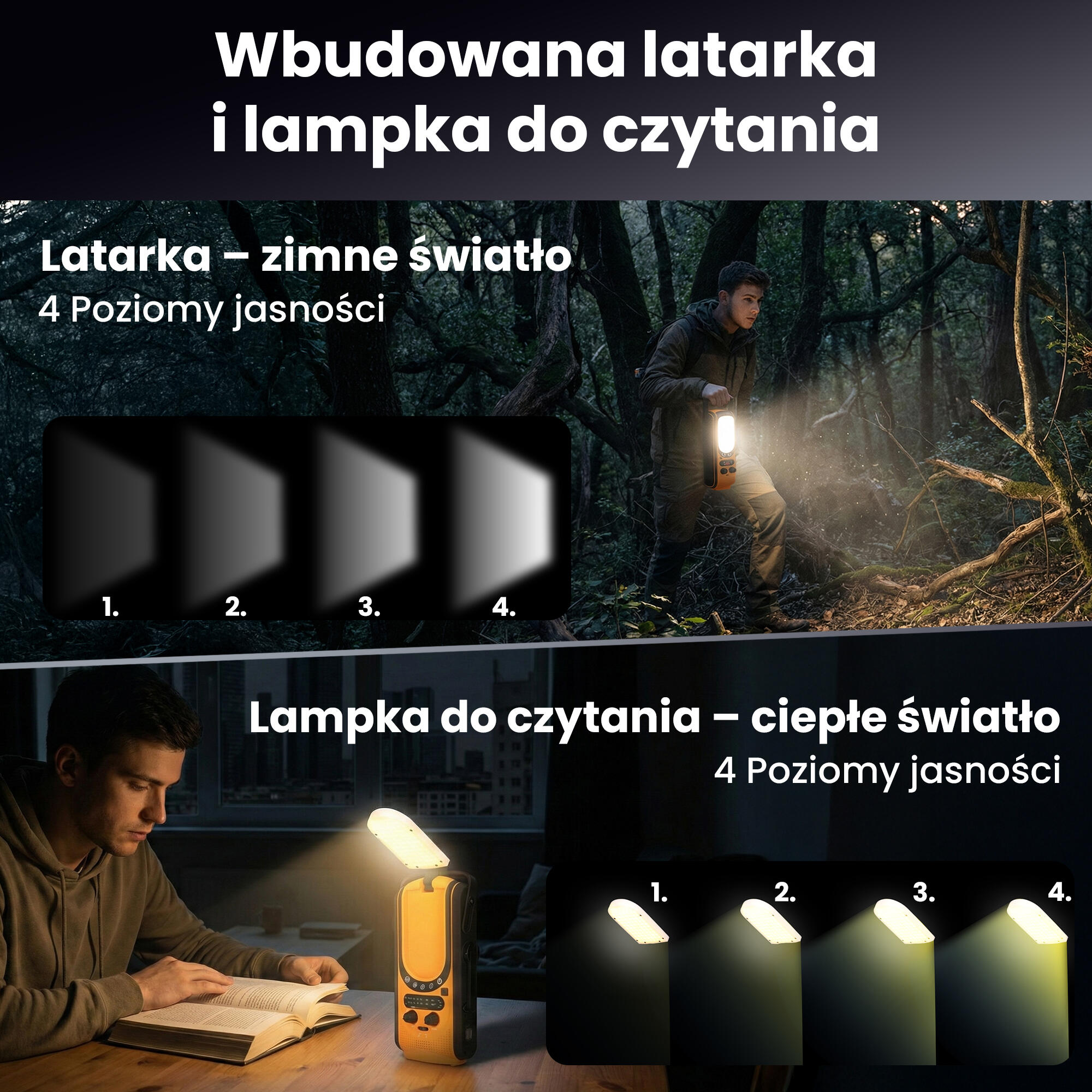 Radio awaryjne solarne z korbką | dynamo powerbank 6000mAh z latarką SOS 7/7