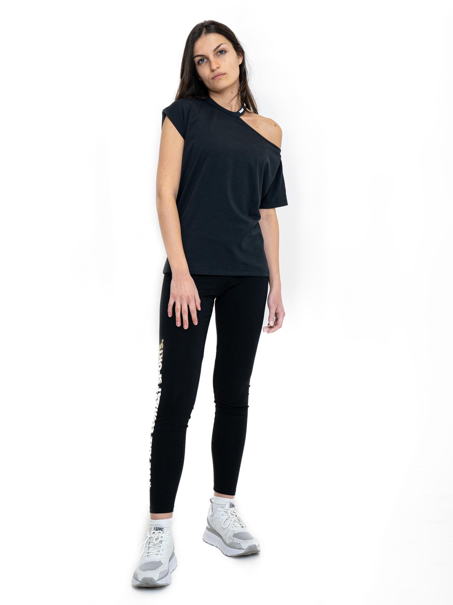 Camiseta de mujer blanca y negra de un solo hombro 2/6