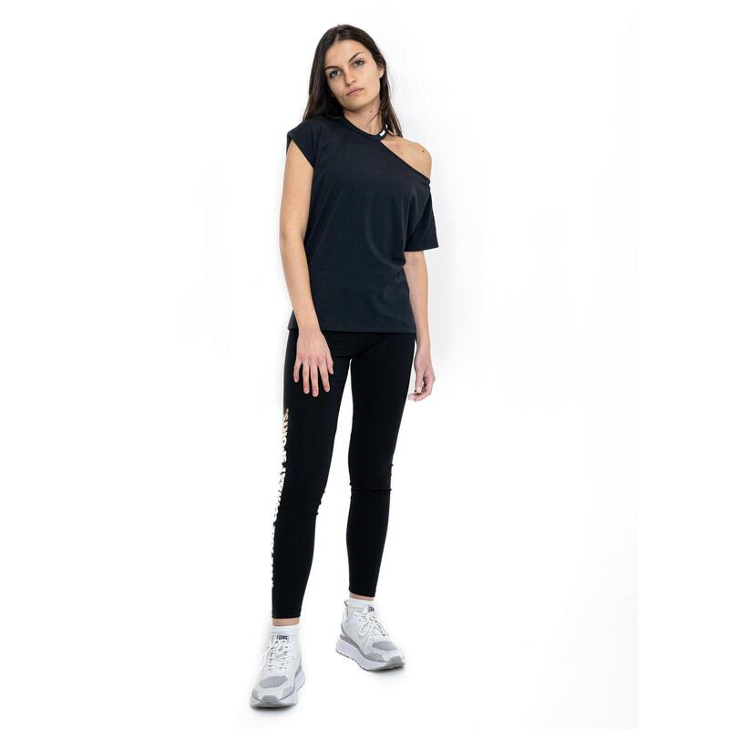 Tricou cu un singur umăr pentru femei, alb-negru