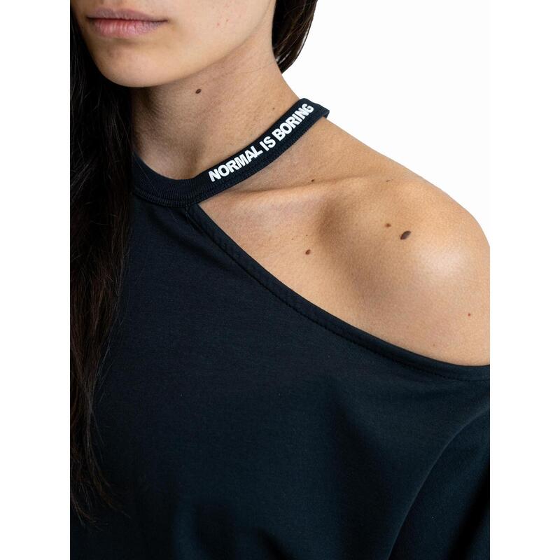Tricou cu un singur umăr pentru femei, alb-negru