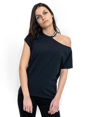Zwart-wit dames-t-shirt met één schouder