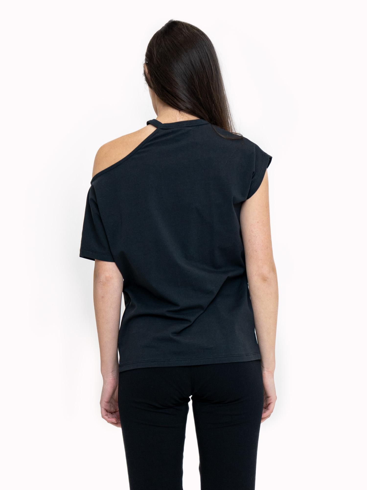 Camiseta de mujer blanca y negra de un solo hombro 4/6