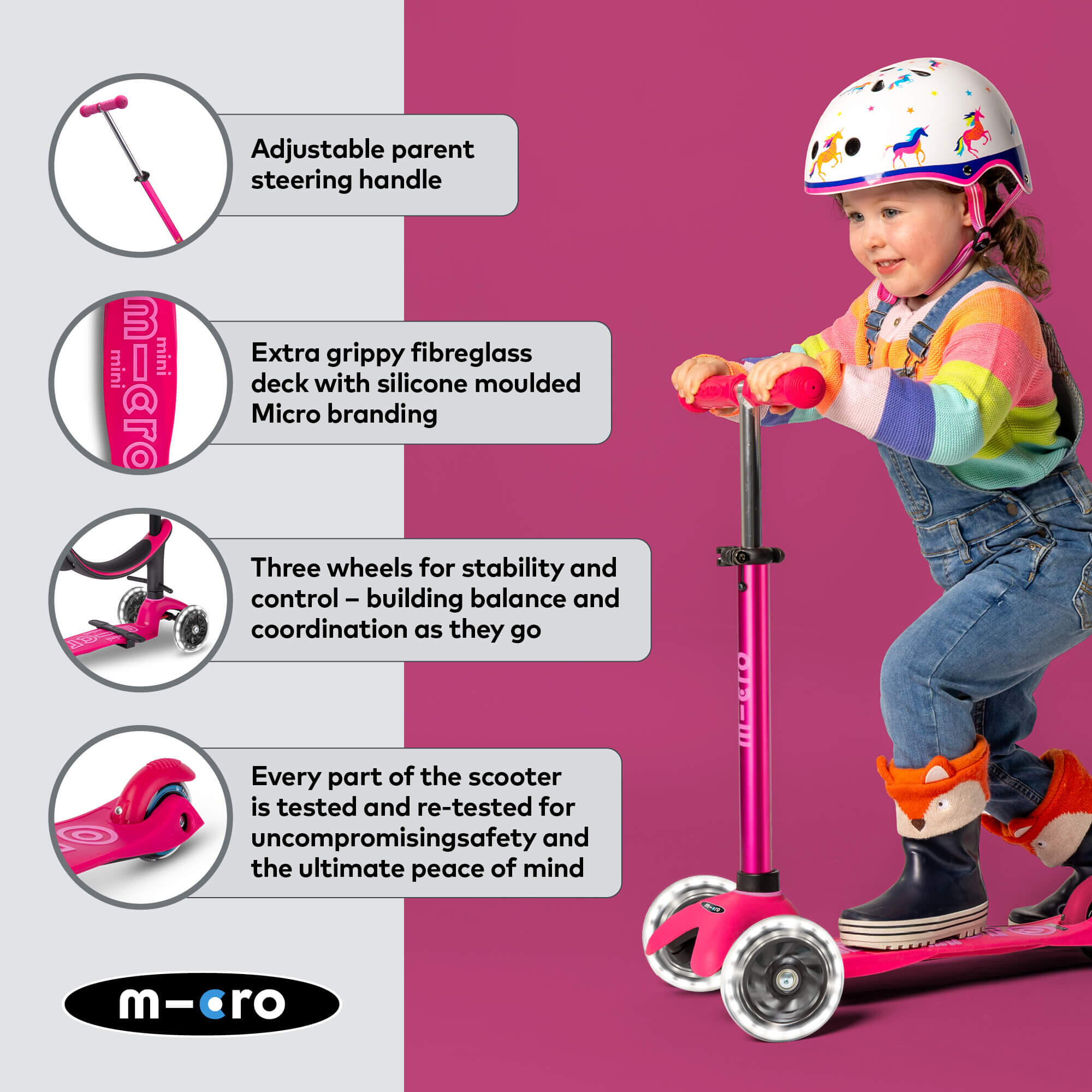 Patinete Infantil Mini Micro 4en1 Deluxe LED Rosa 6/7