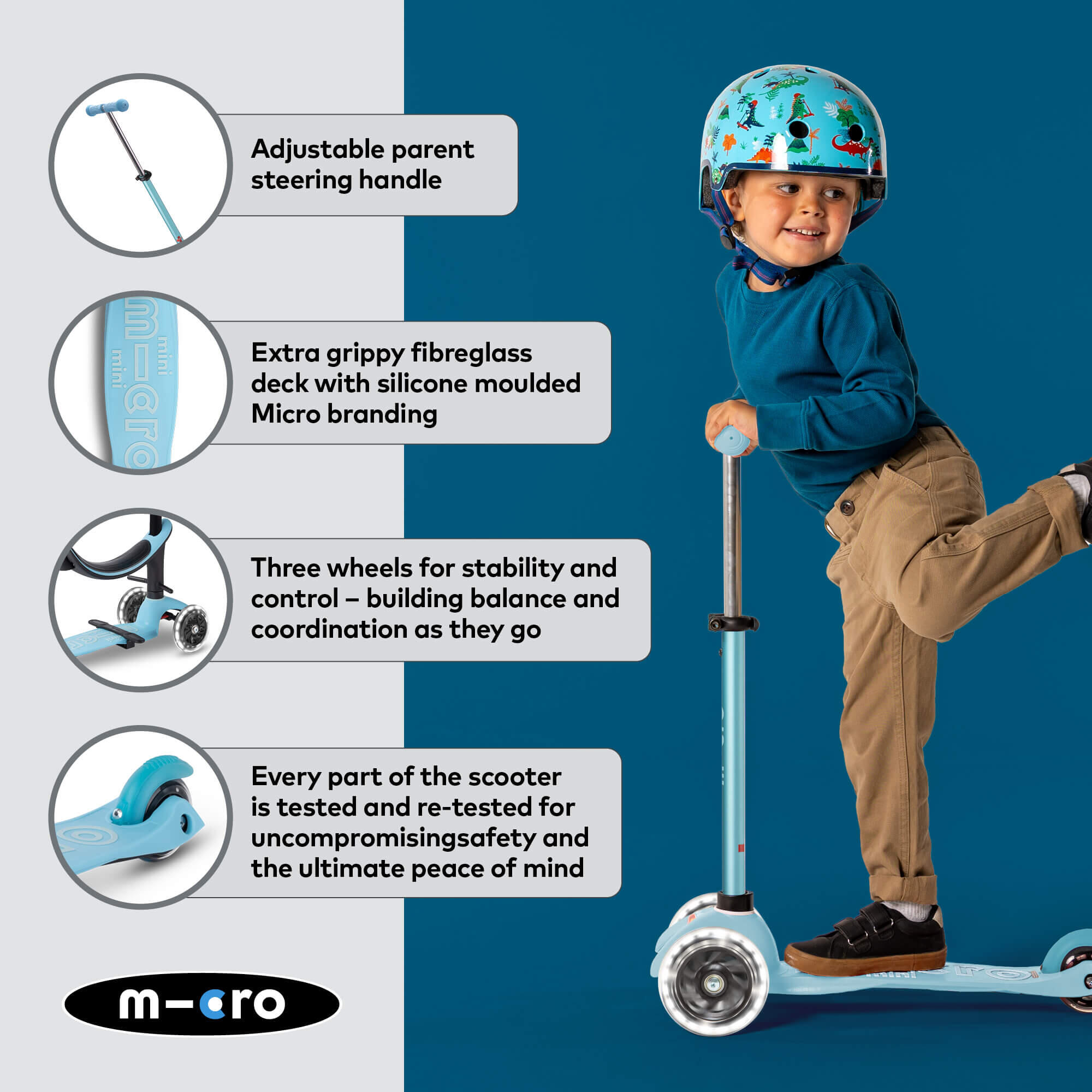 Patinete Infantil Mini Micro 4en1 Deluxe LED Azul 6/7