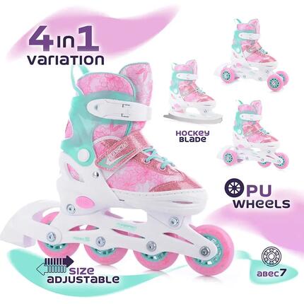 Patins réglables 4en1 - Patinage - Enfant - Rose/Blanc/Lime