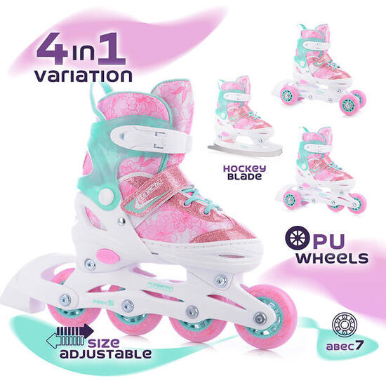 Patins réglables 4en1 - Patinage - Enfant - Rose/Blanc/Lime