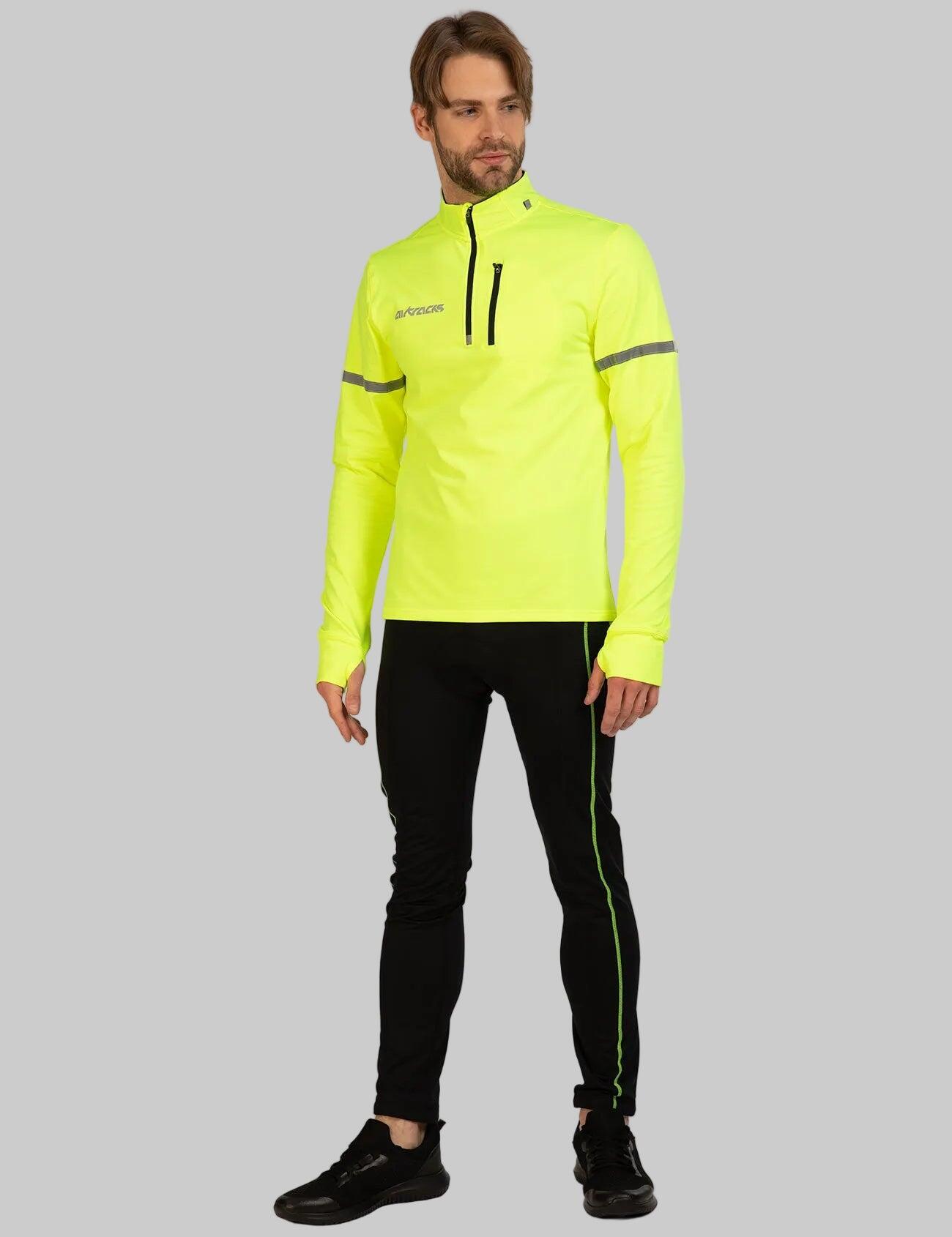 Herren Thermal Fahrradhose Lang Schwarz Neon 1/4