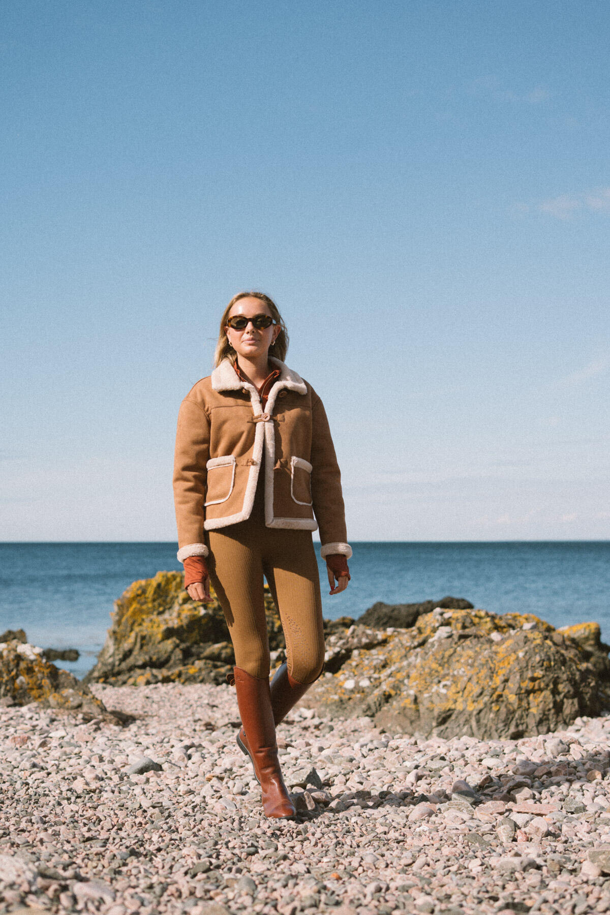 Giacca in shearling Indra, mocca/crema 4/7