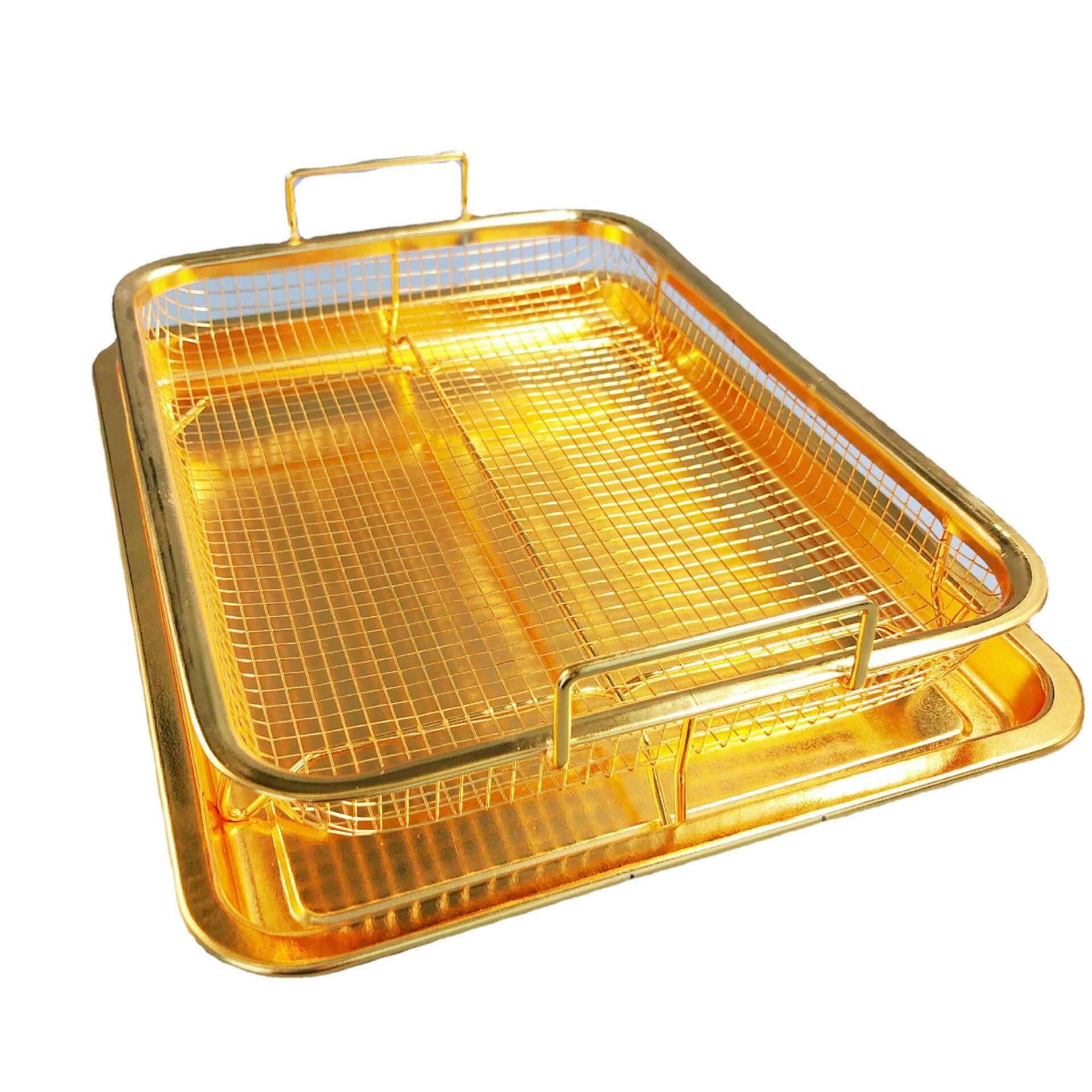 Square Non-Stick Stainless Steel Grill Basket Gold