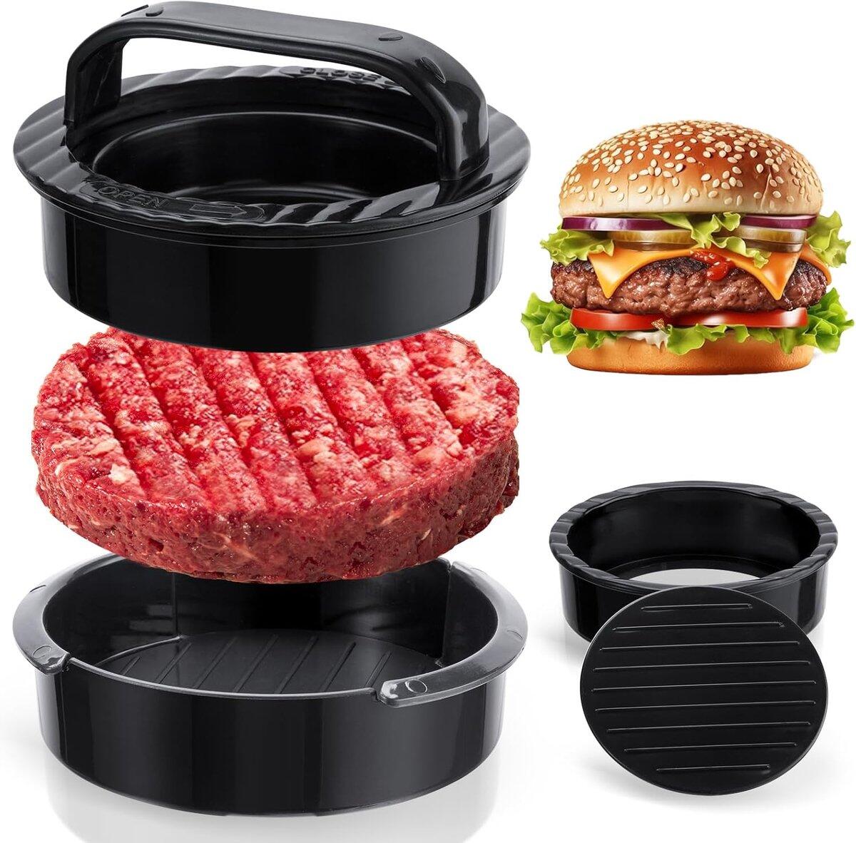 3-in-1 Hamburger and Hamburger Press - Black