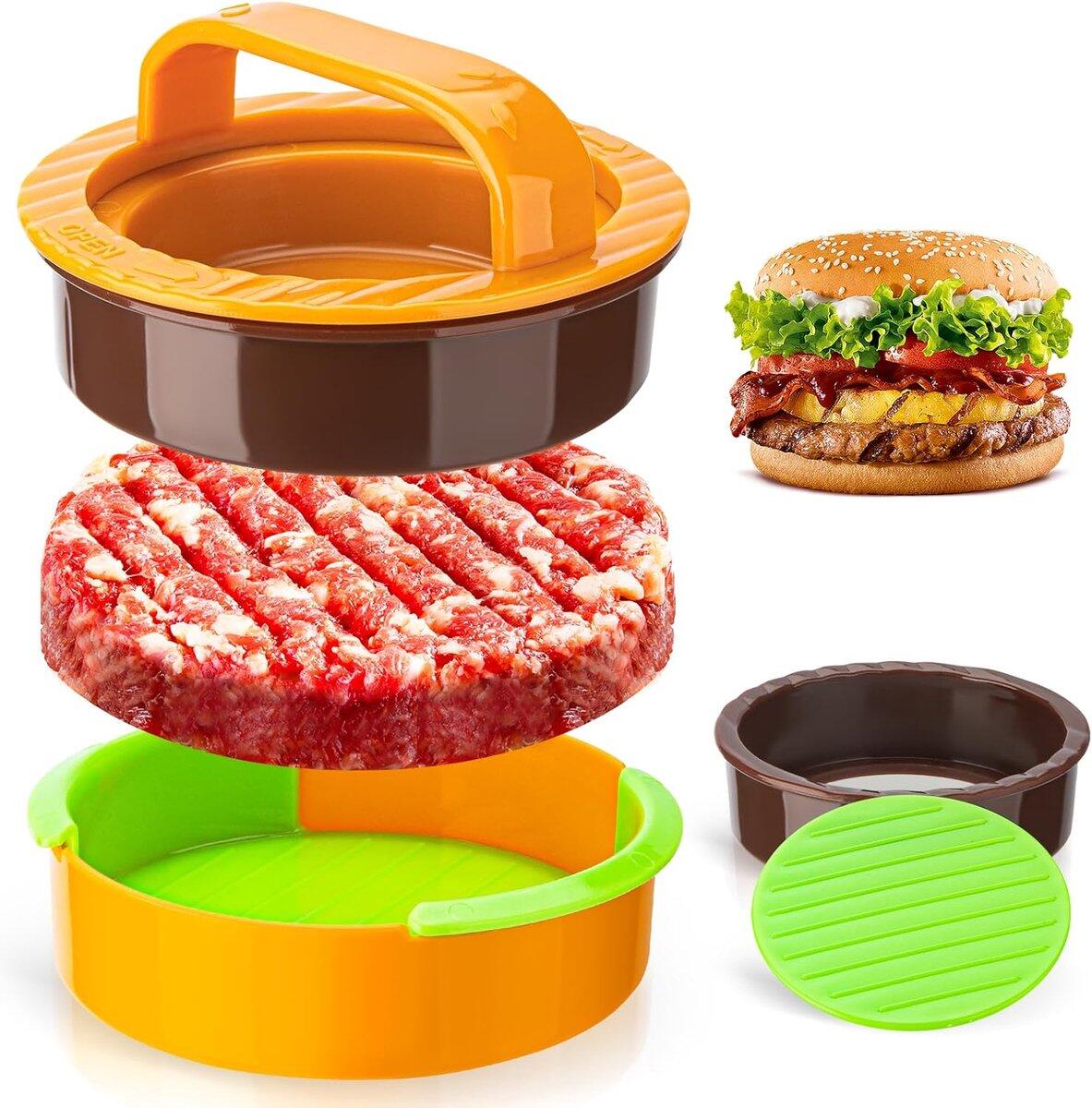 3-in-1 Hamburger and Hamburger Press - Orange