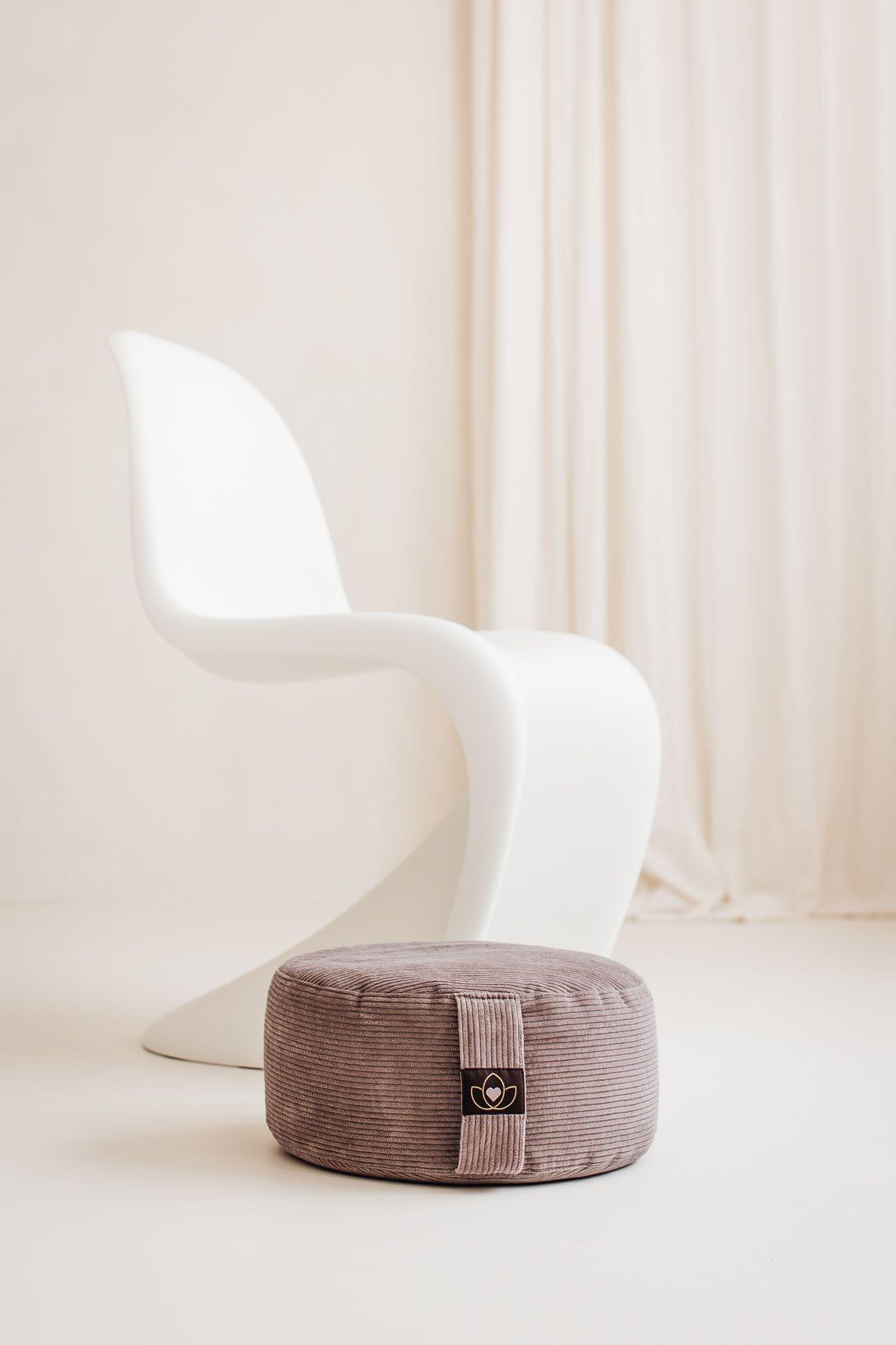 Lotus Meditatiekussen eco rib taupe rond 3/5