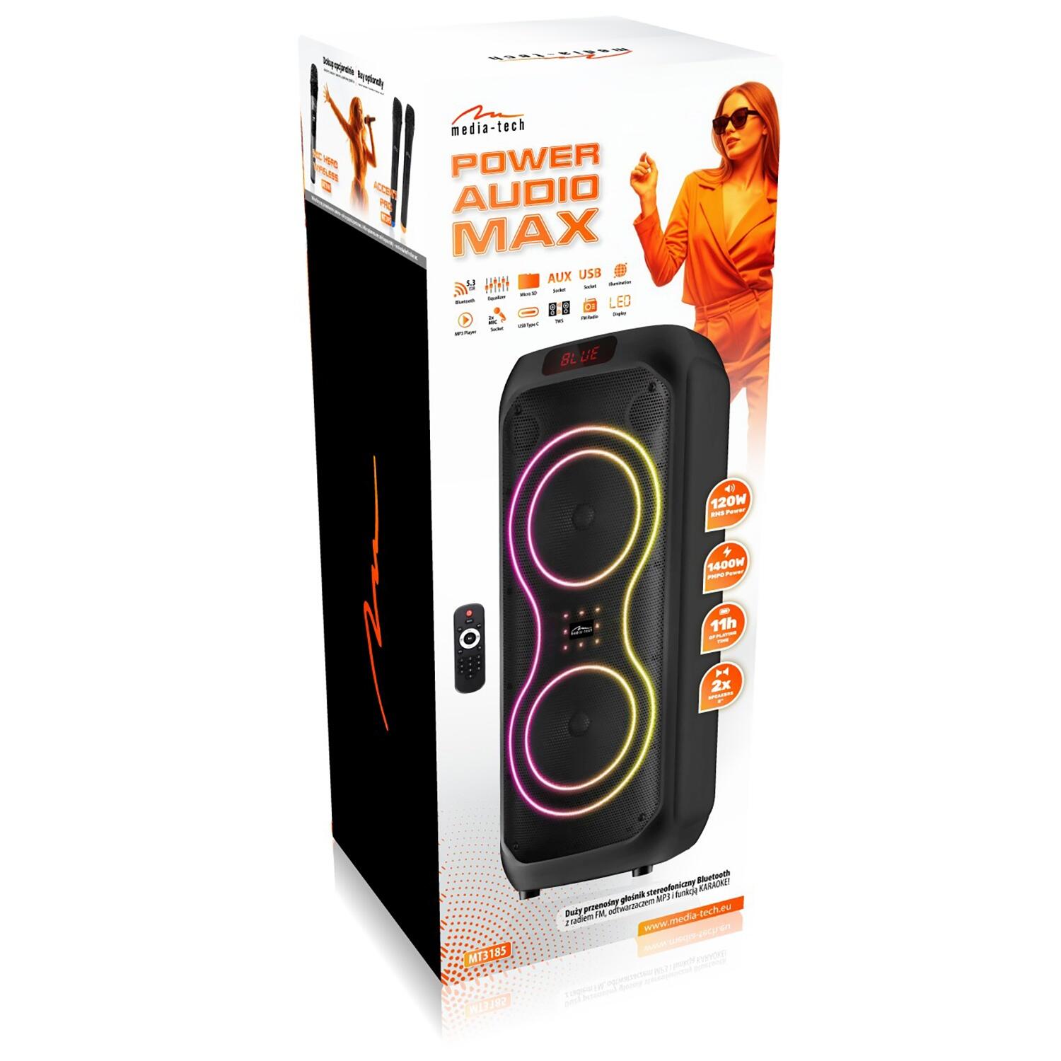 GŁOŚNIK PRZENOŚNY bluetooth Media-Tech karaoke power audio 120W equalizer 6/6