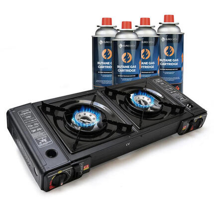 2-Flammen-Gaskocher - inkl. 4 Butan-Gasflaschen - Gasherd
