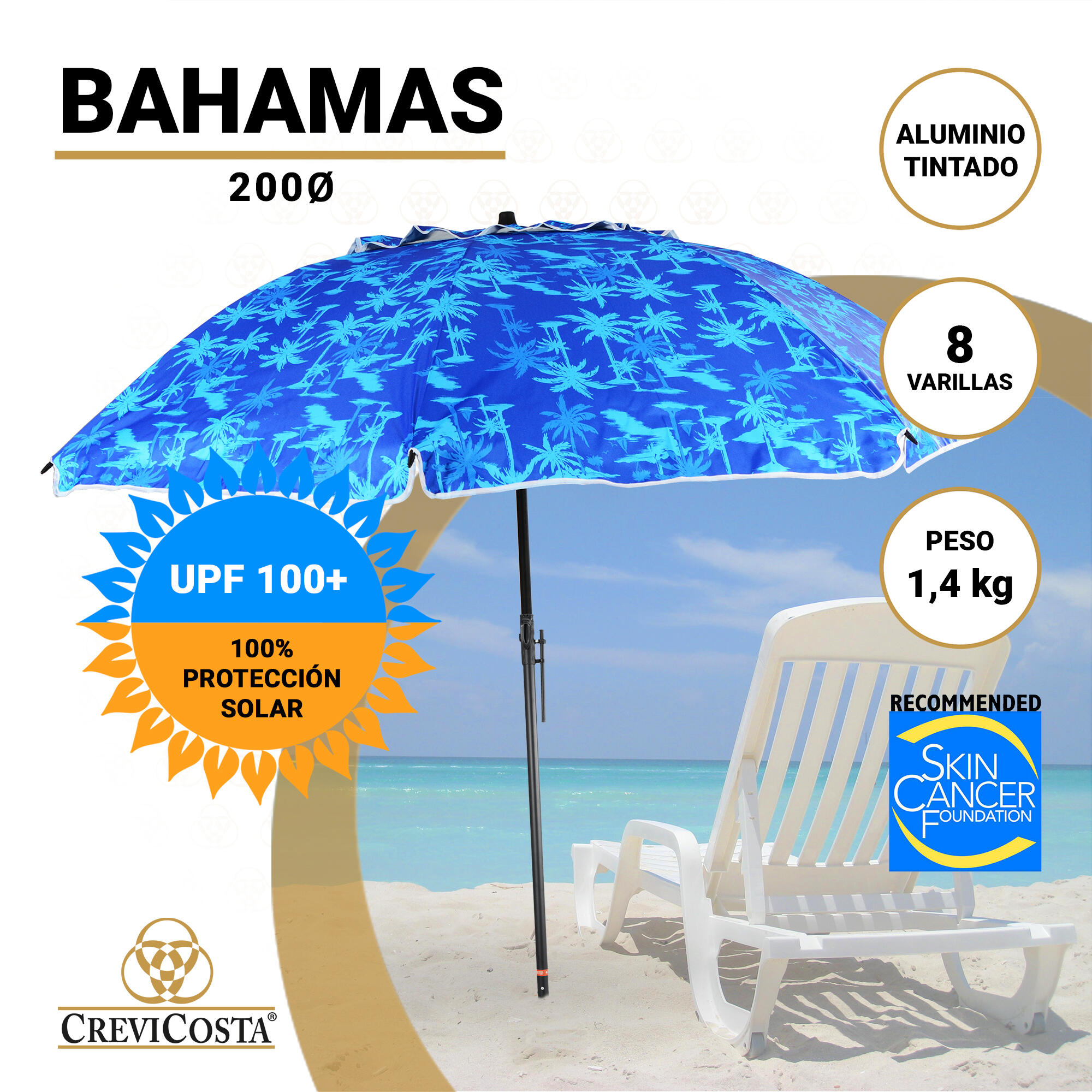 Sombrilla Playa 200 cm/8 Varillas - CREVICOSTA Bahamas 2/7