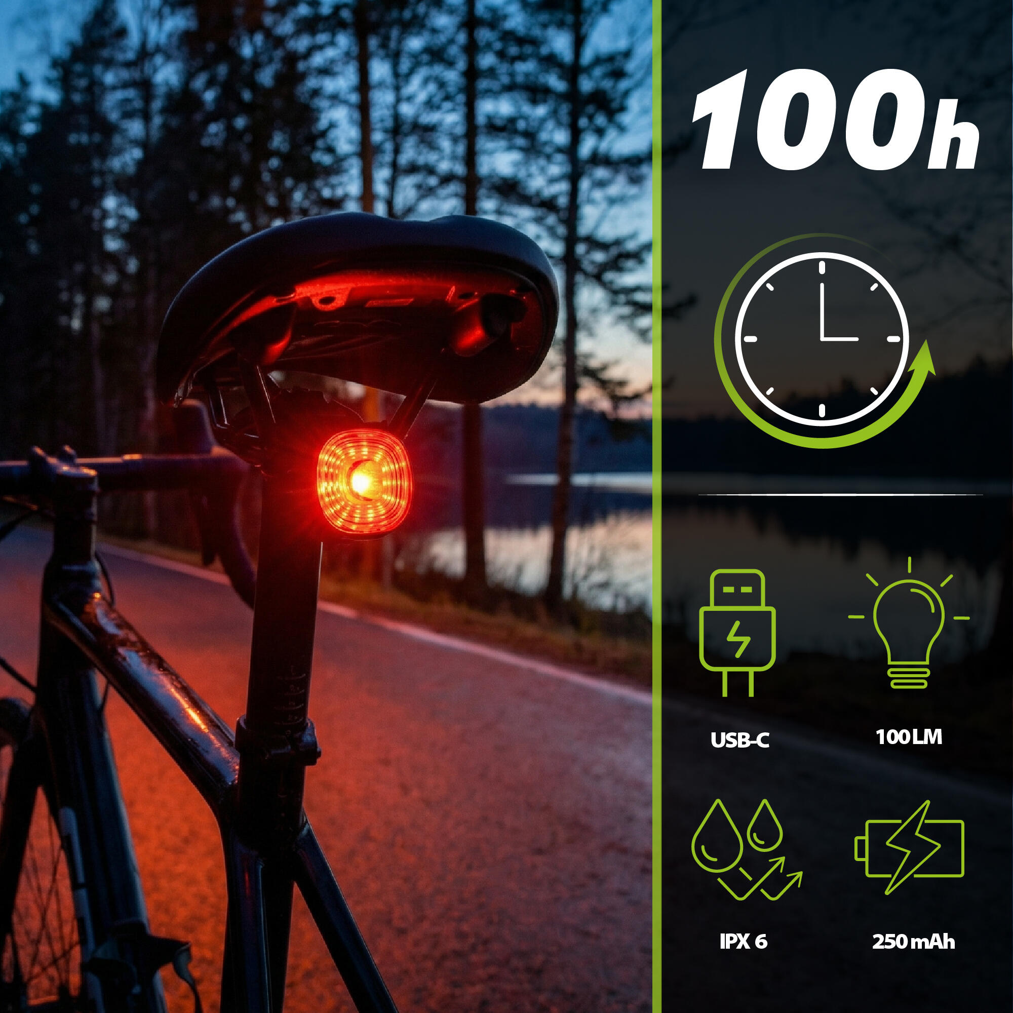 Luce posteriore per bici Vayox VA0156 100 lm, luce rossa, IPX6, USB-C 2/7