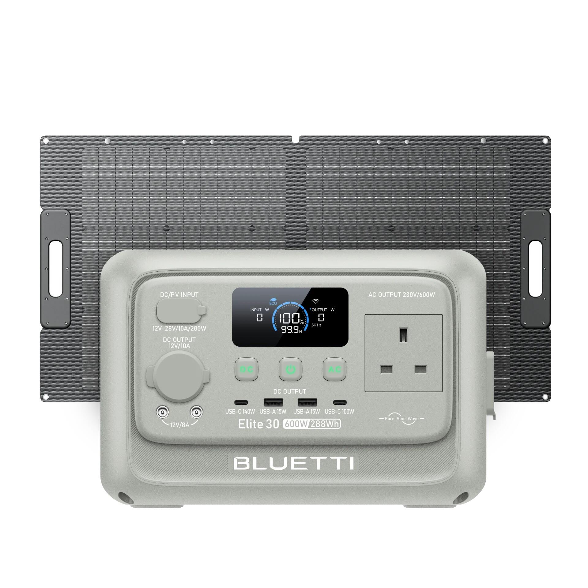 Solar Generator Elite 30 V2 + 100W Solar Panel, 288Wh for Camping, Home Use
