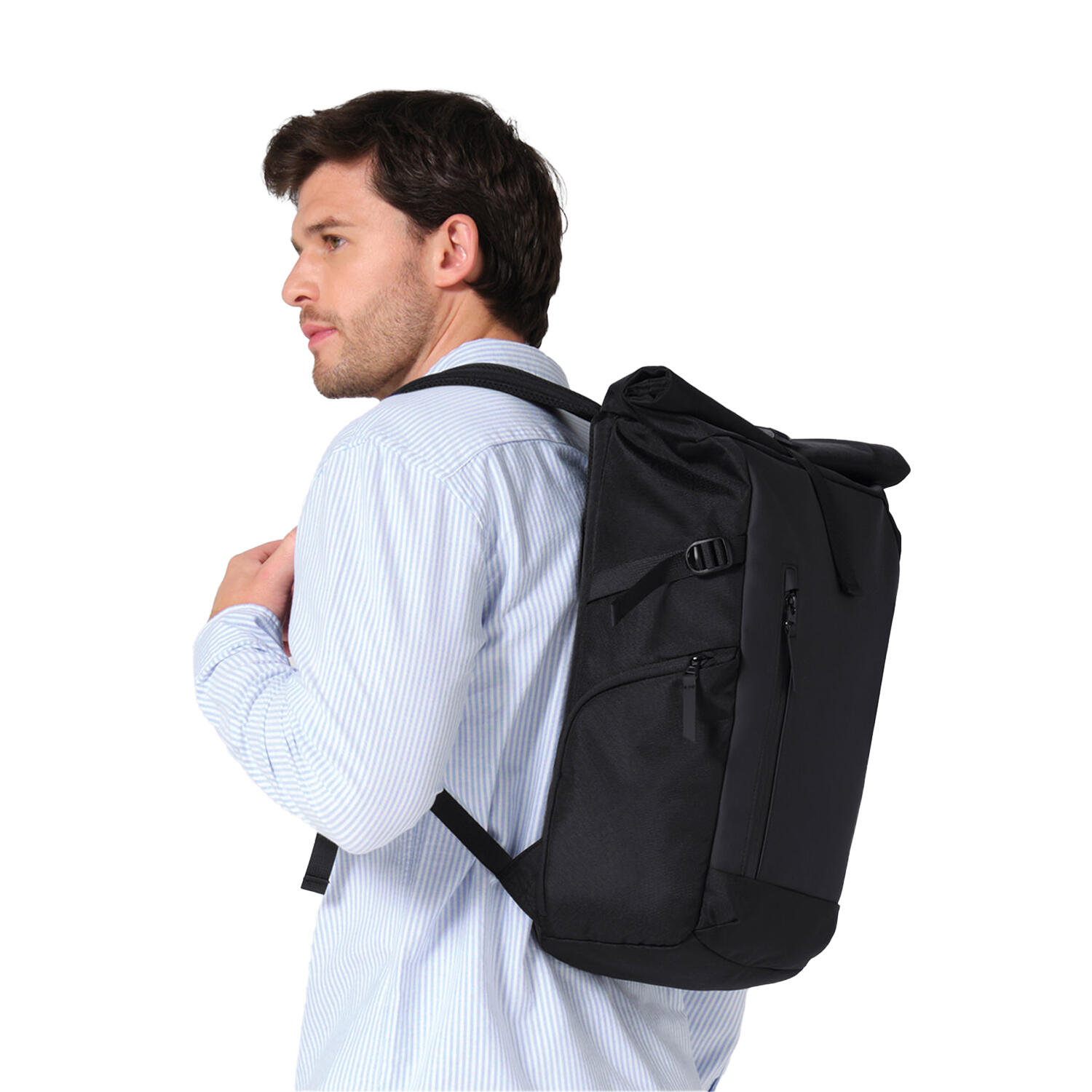"Zurich" Rucksack, Roll Top Damen und Herren Schwarz 3/3