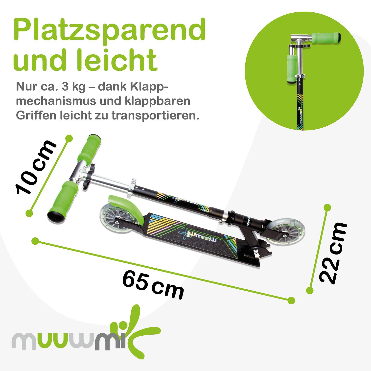 muuwmi Aluminium Scooter Neon 125 mm, mit Leuchtrollen 4/7