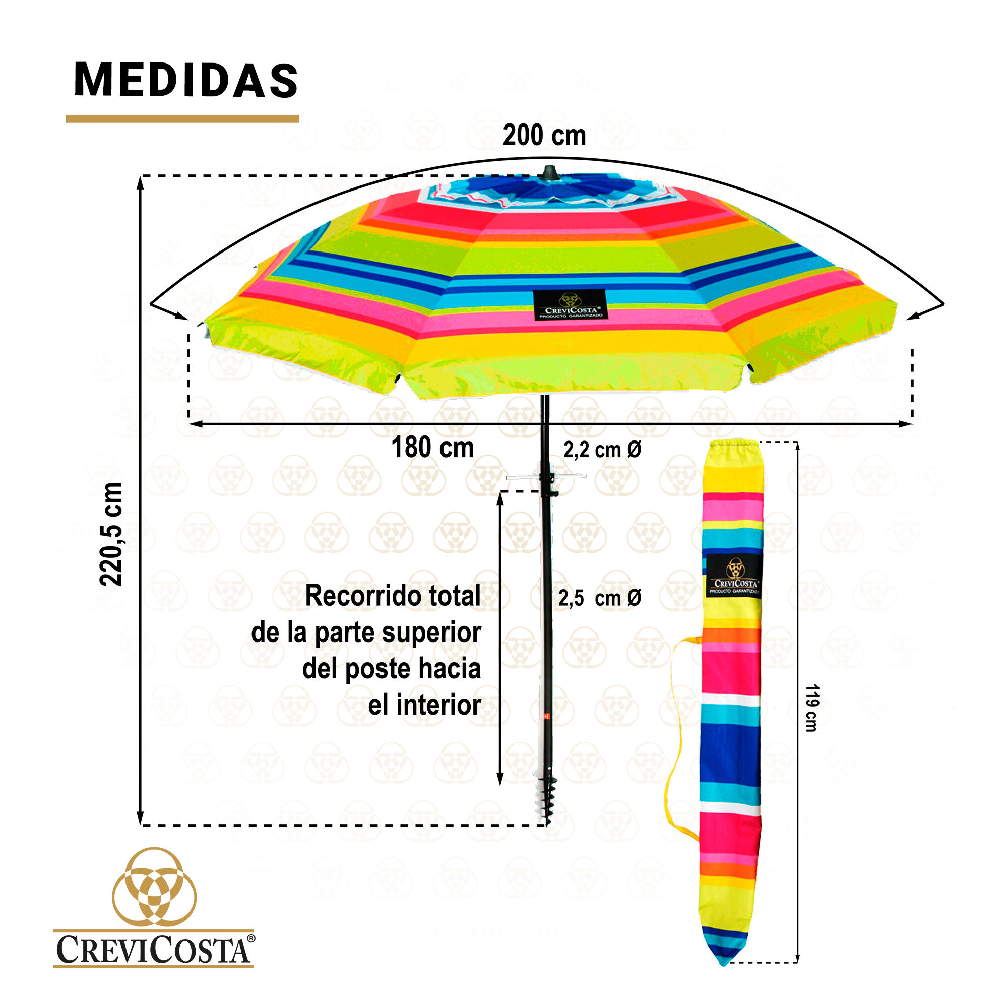 Sombrilla Playa 200 cm/8 Varillas - CREVICOSTA Arcoíris 5/7