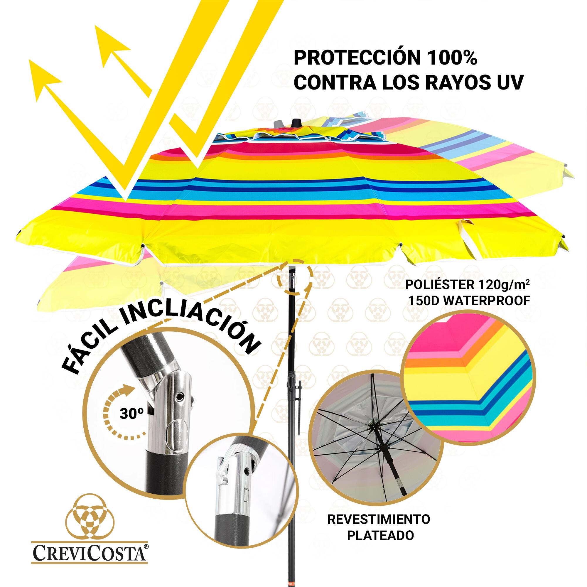 Sombrilla Playa 200 cm/8 Varillas - CREVICOSTA Arcoíris 4/7