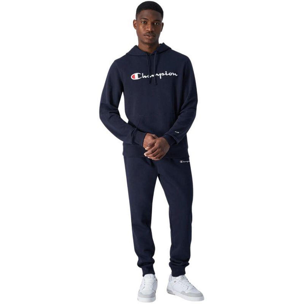 Felpa Con Cappuccio Logo Ricamato Uomo Champion Blu Navy 4/4