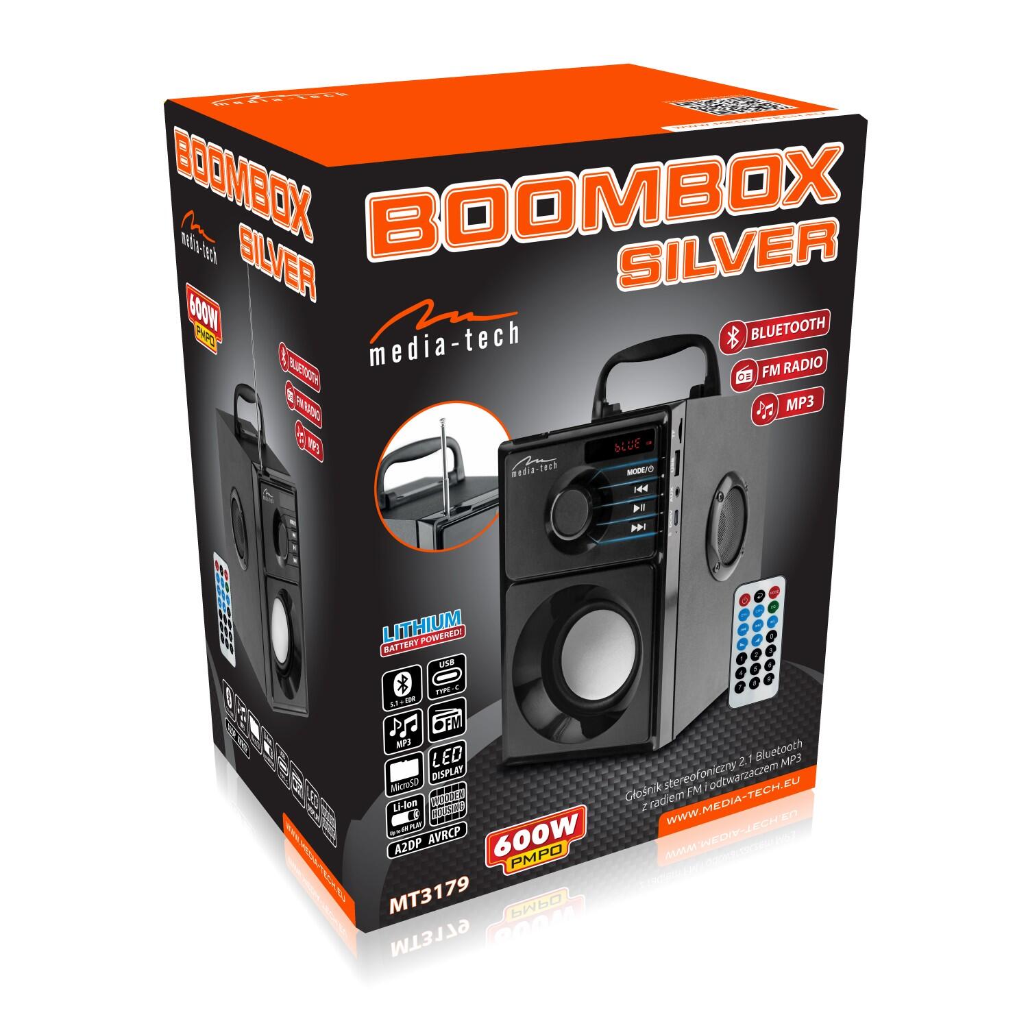GŁOŚNIK BLUETOOTH MT3179 Media-Tech kompaktowy stereo 600W FM MP3 pilot SILVER 3/6
