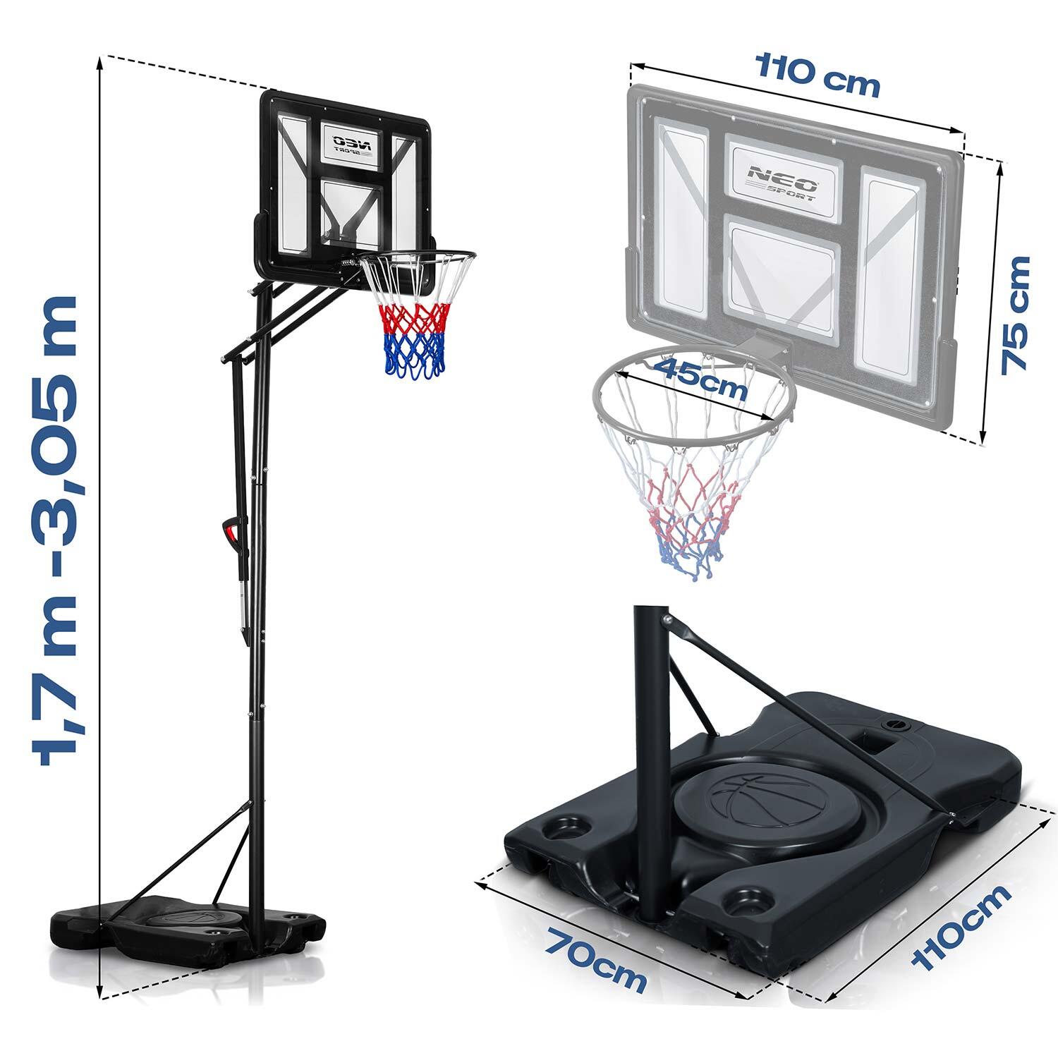 Kosz do koszykówki Neo-sport NS-283 regulowany 170-305 cm stabilny 7/7