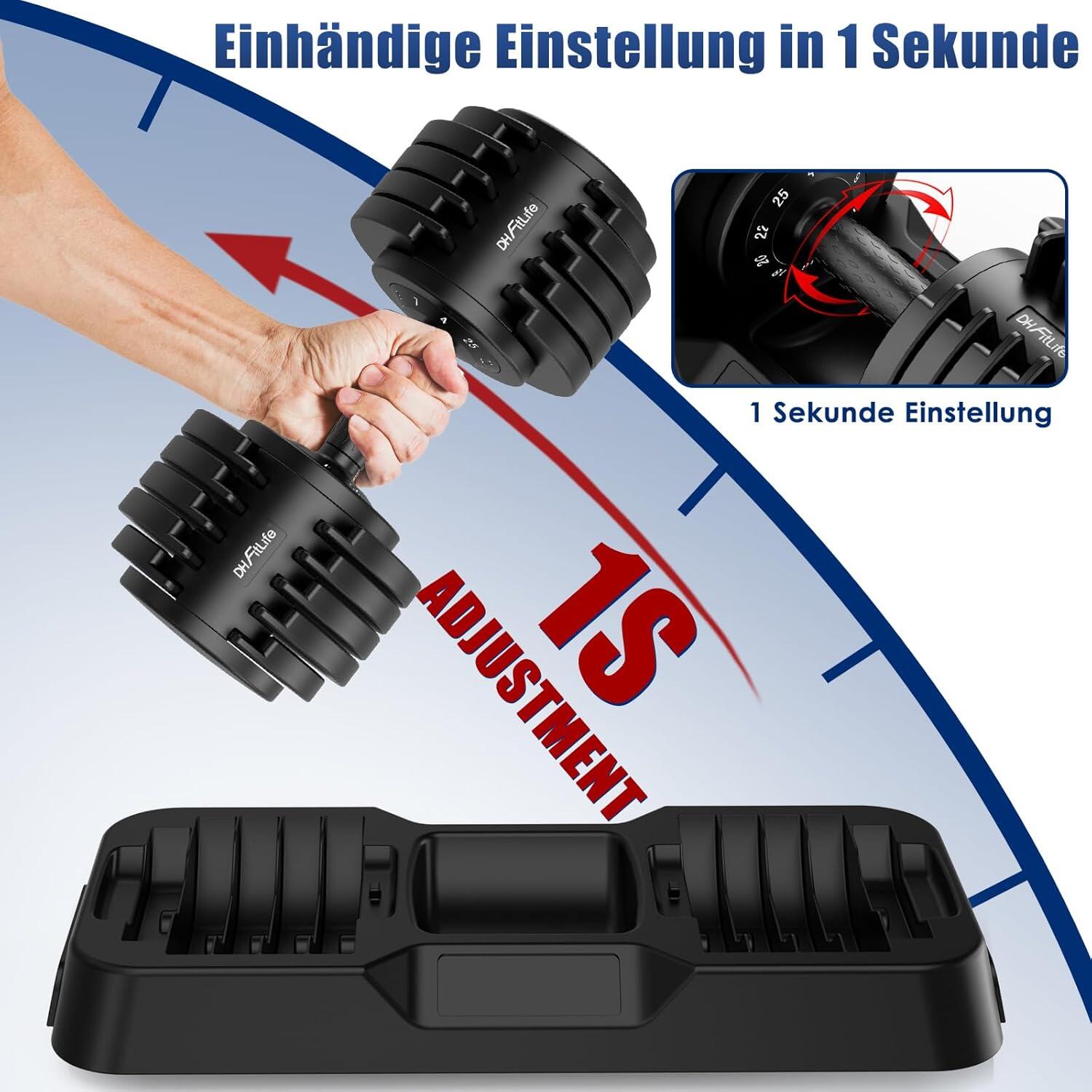 DH FitLife 25 kg verstellbare Hanteln 4 bis 25 kg mit 10 Gewichtsstufen 2/6