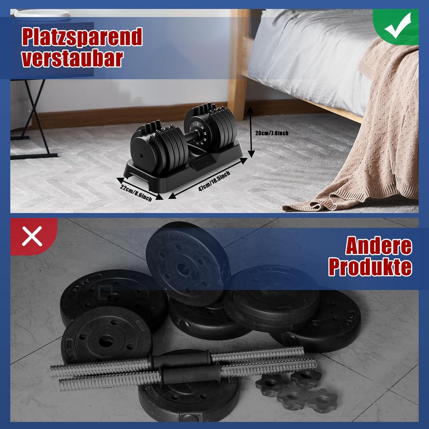 DH FitLife 25 kg verstellbare Hanteln 4 bis 25 kg mit 10 Gewichtsstufen 4/6