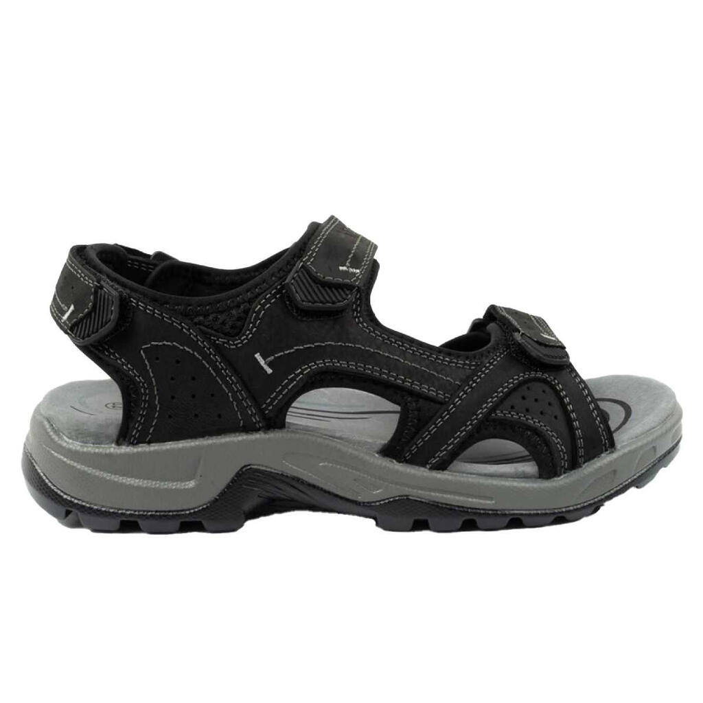 Mens Leather Contrast Sole Sandals (Black)