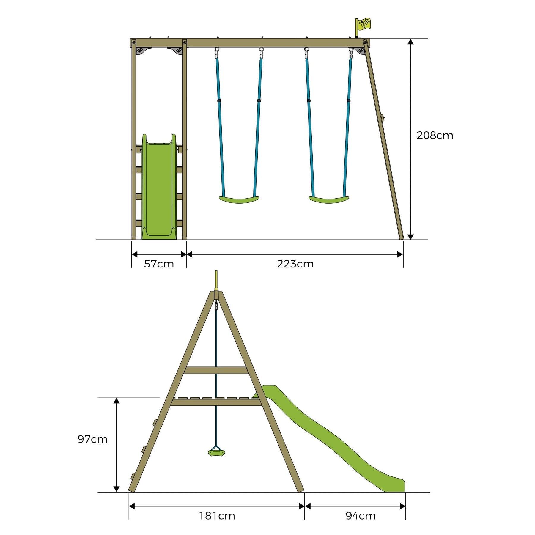 Station 2 balançoires et toboggan THYMÉLÉE bois H200cm 4/5