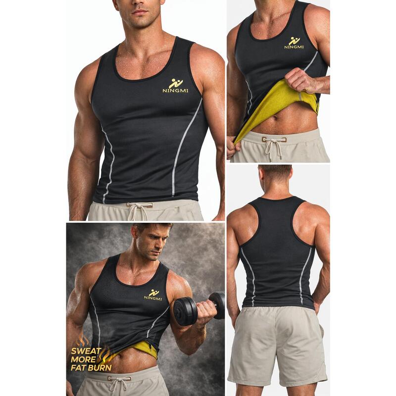 Maiou Fitness pentru slabit barbati SlimBody, Neopren, All Black