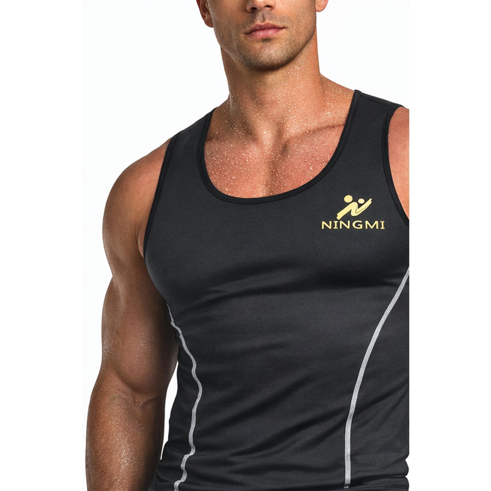 Maiou Fitness pentru slabit barbati SlimBody, Neopren, All Black