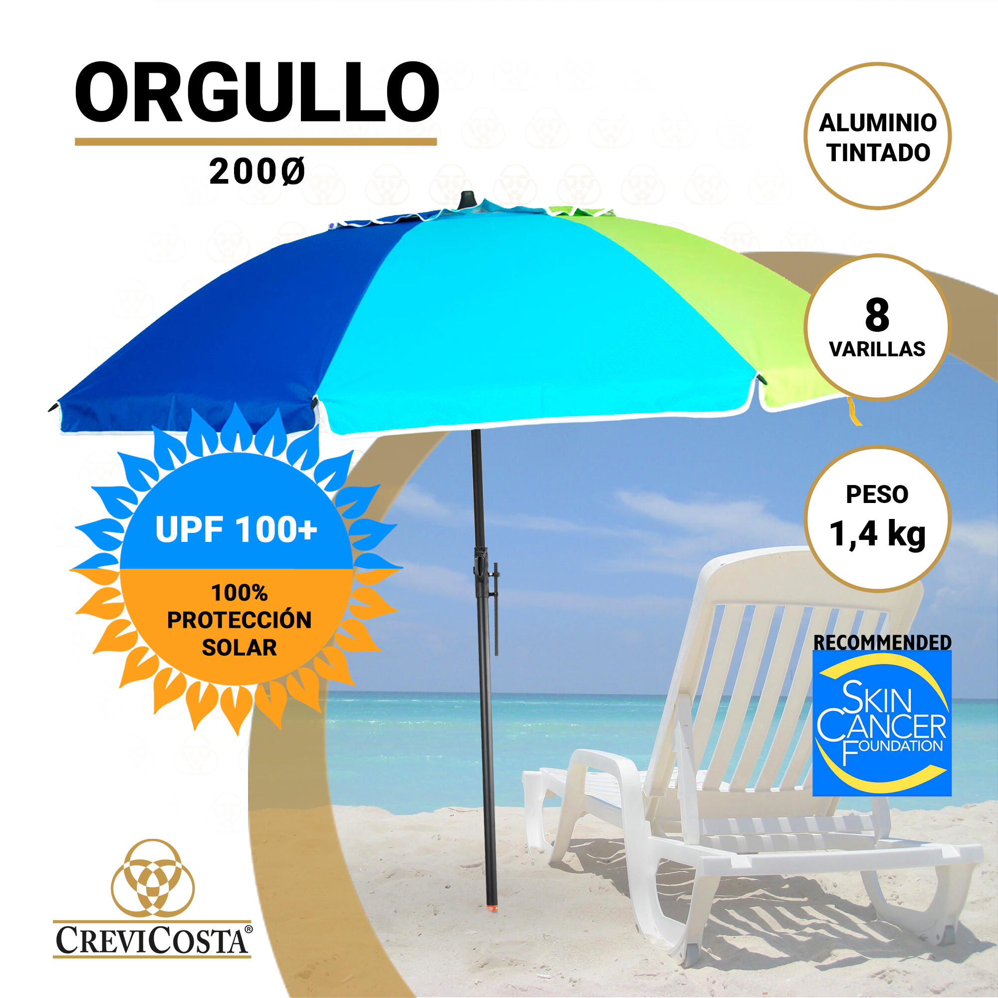 Sombrilla Playa 200 cm/8 Varillas - CREVICOSTA Orgullo 2/7