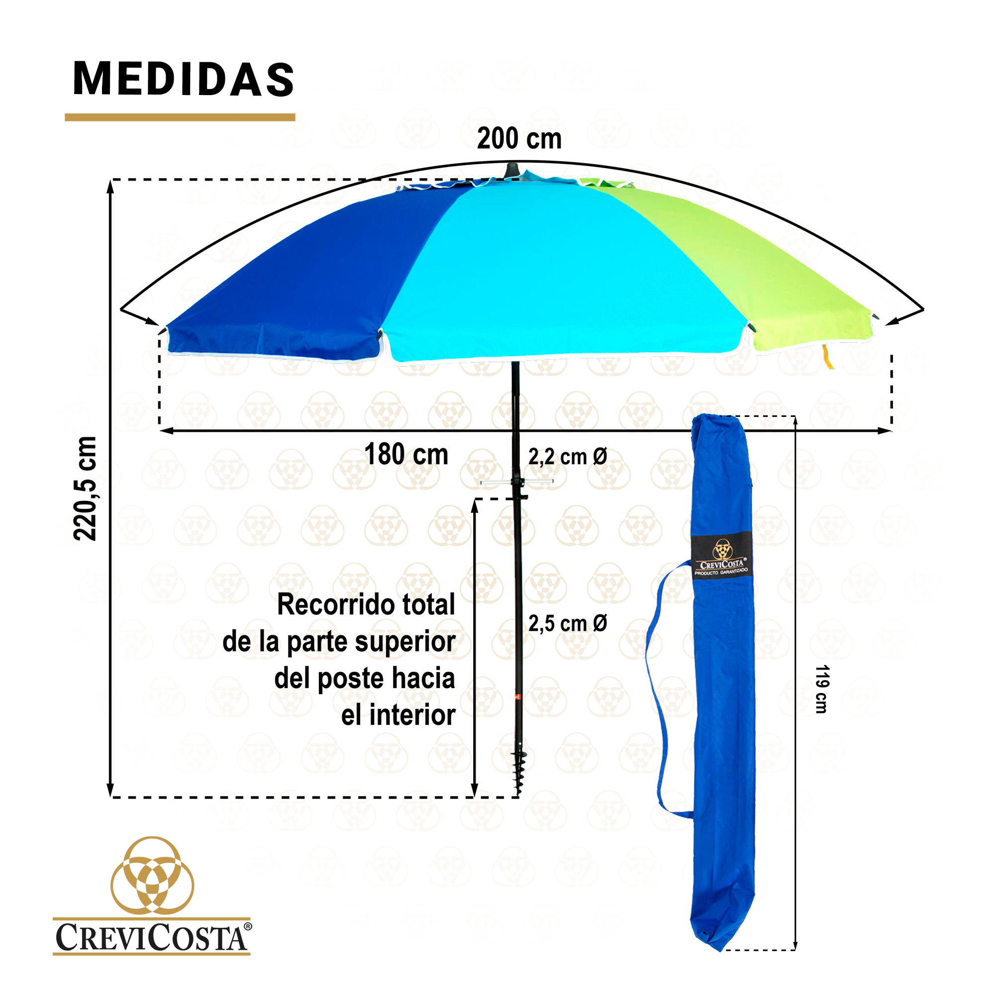 Sombrilla Playa 200 cm/8 Varillas - CREVICOSTA Orgullo 5/7