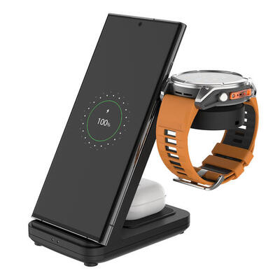 Stazione di Ricarica Wireless 3-in-1 per Smartphone Smartwatch e Auricolari