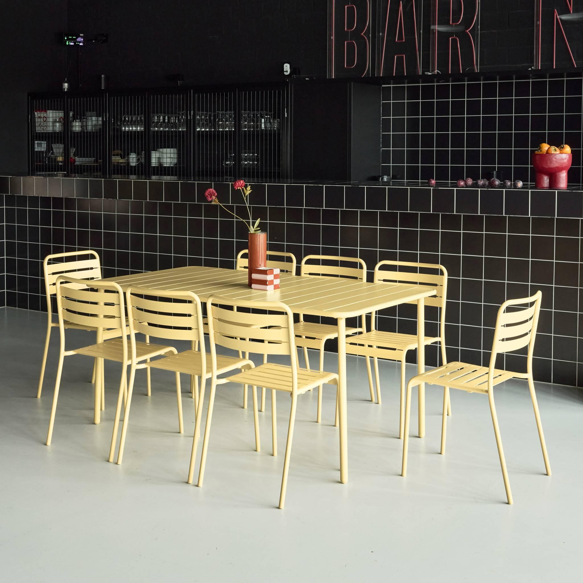 Mesa de jardim com 8 cadeiras de metal, Amarelo 3/6