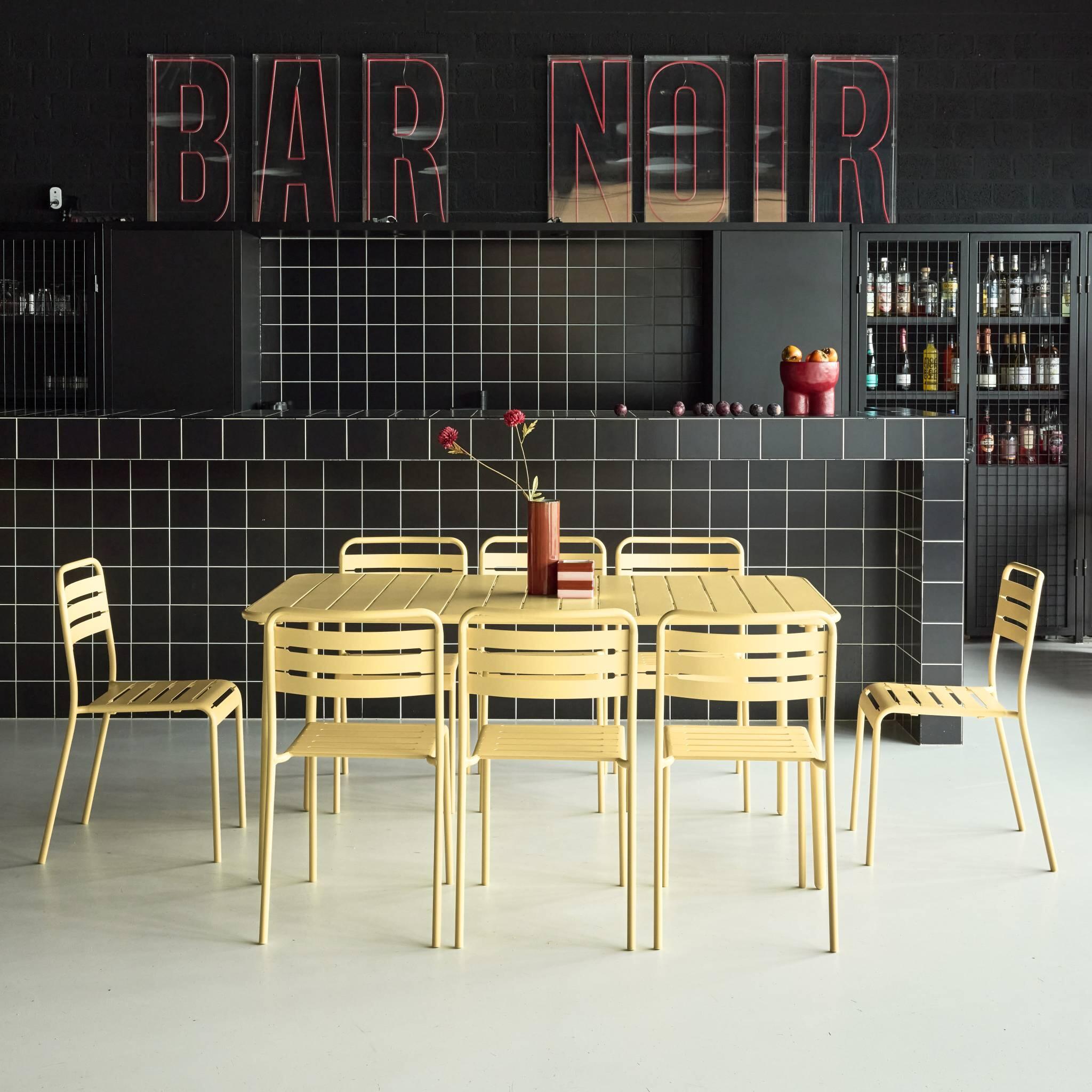Mesa de jardim com 8 cadeiras de metal, Amarelo 2/6